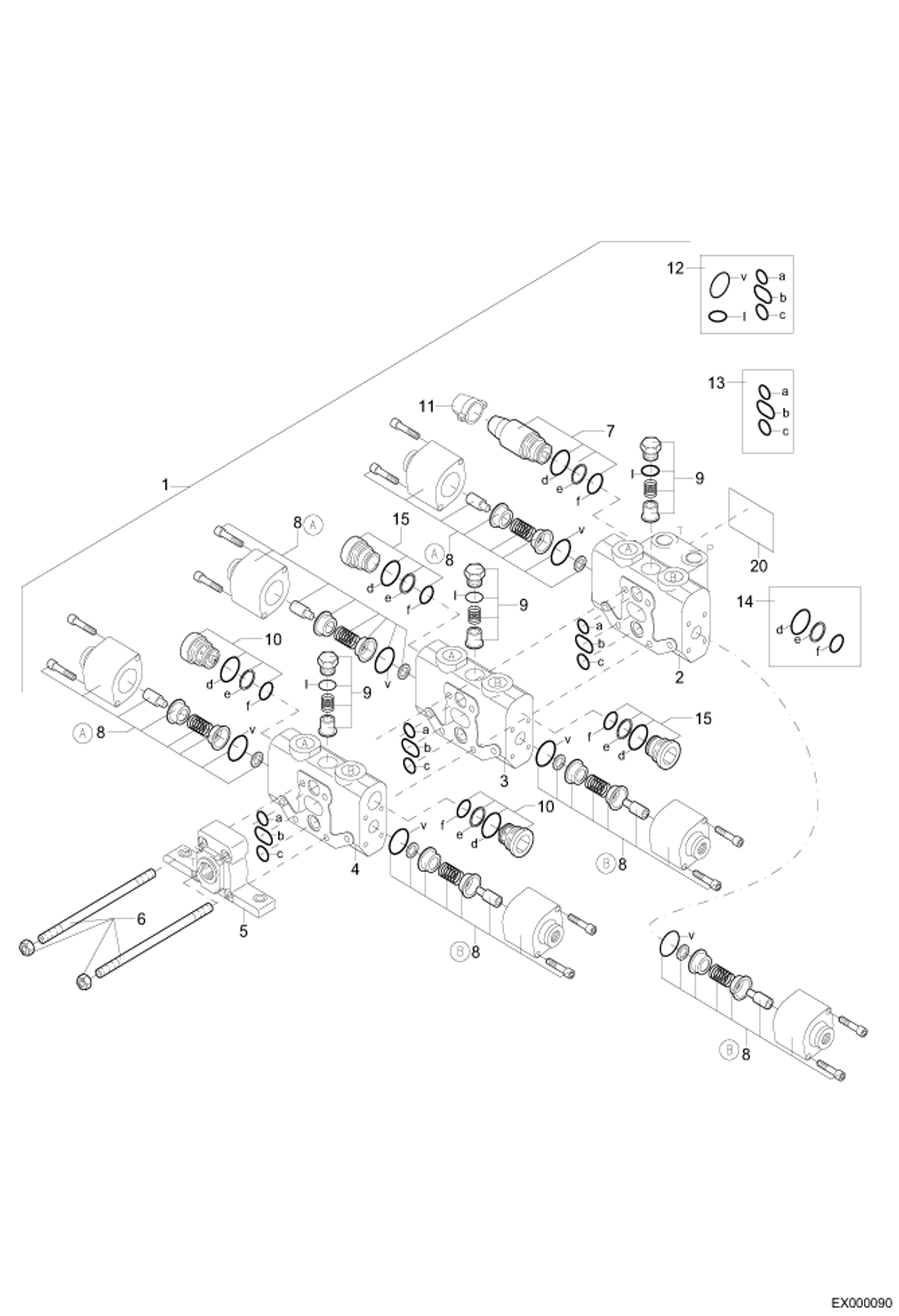 Схема запчастей Bobcat 444 - VALVE BANK 3SM12 HYDRAULIC INSTALLATION