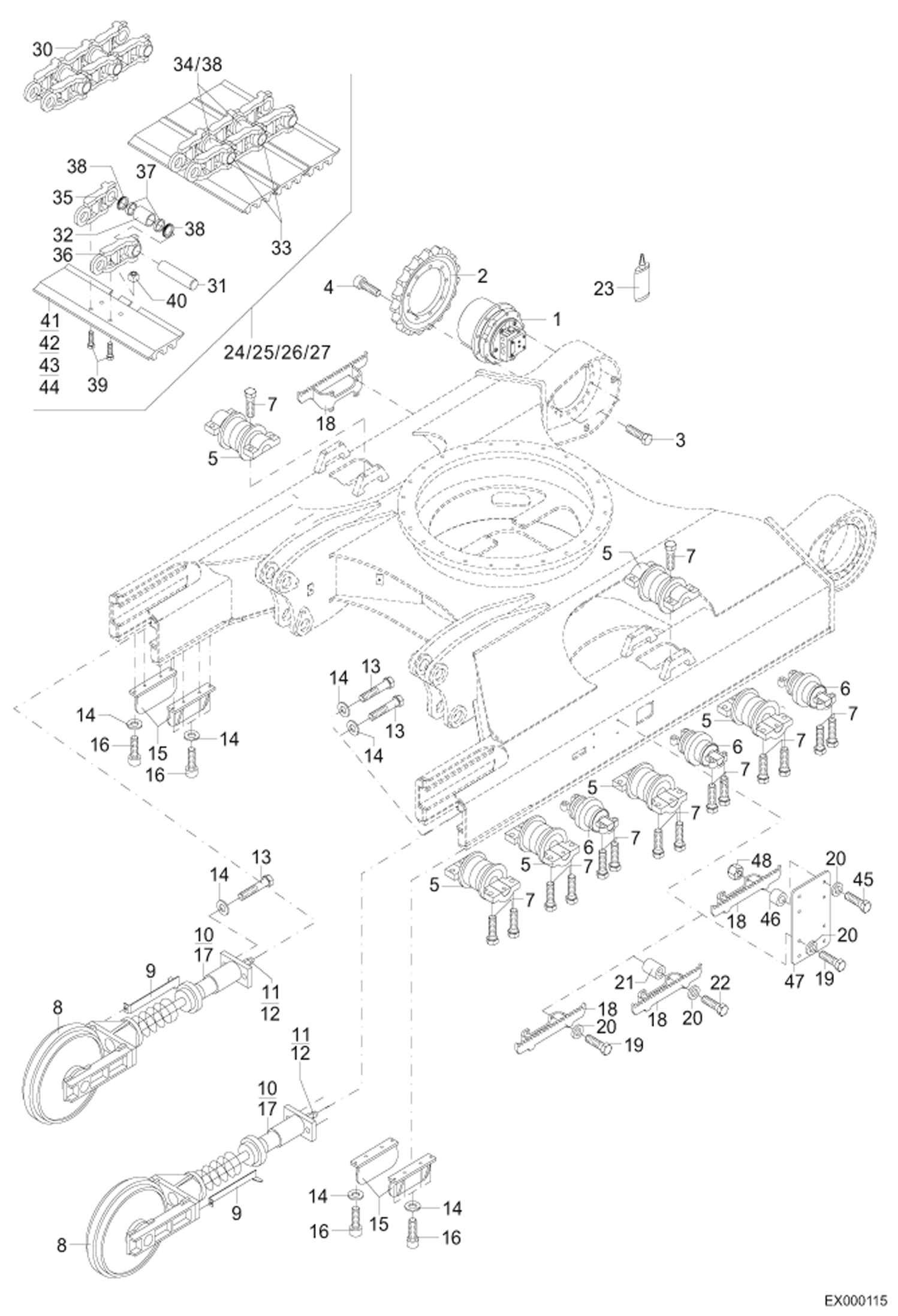 Схема запчастей Bobcat 444 - TRACK VERSION, STEEL TRACKS DRIVE SYSTEM