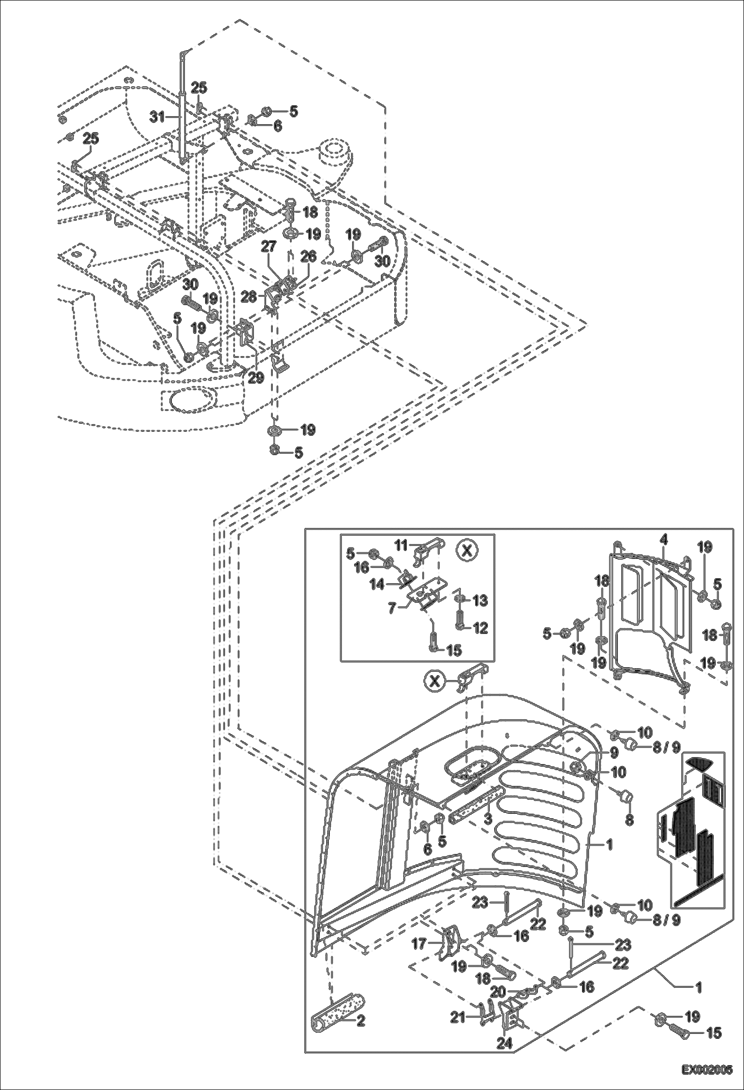 Схема запчастей Bobcat 442 - ENGINE HOOD MAIN FRAME