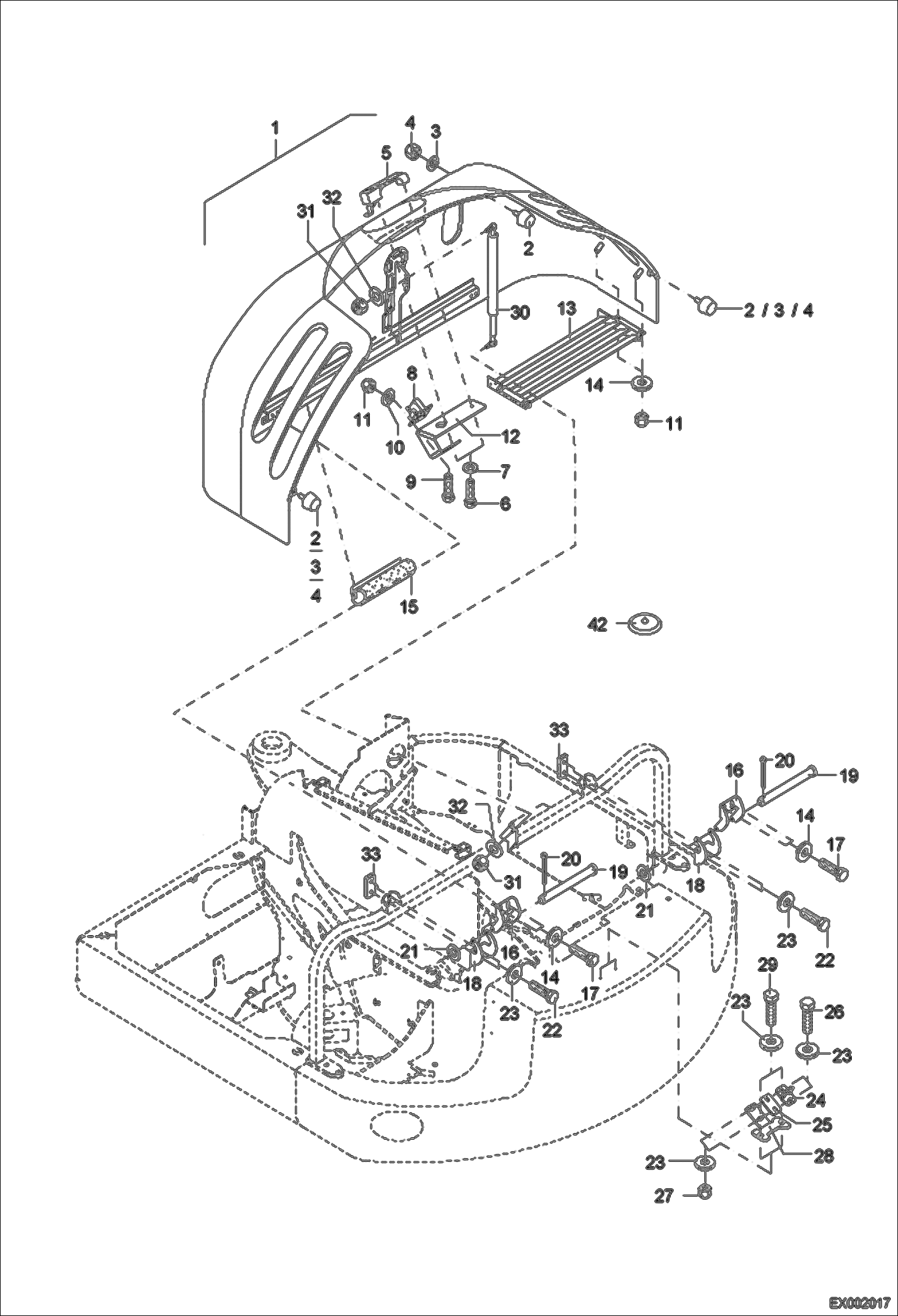 Схема запчастей Bobcat 444 - BACK HOOD MAIN FRAME