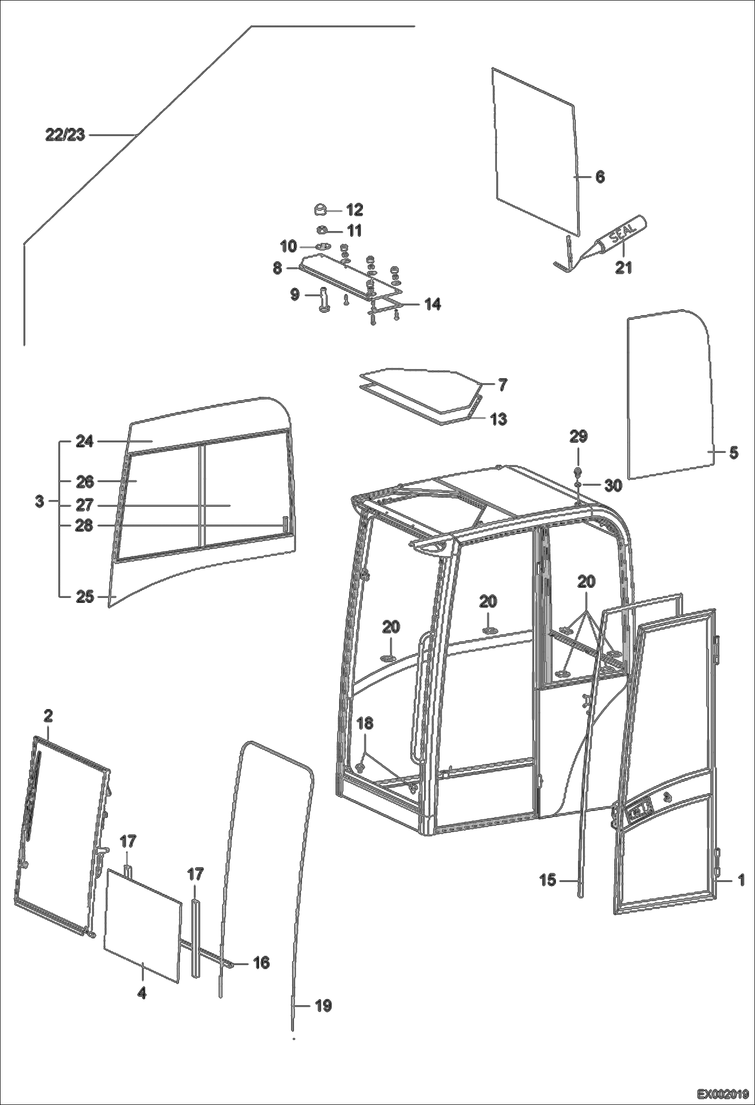 Схема запчастей Bobcat 444 - CAB WINDOW MAIN FRAME