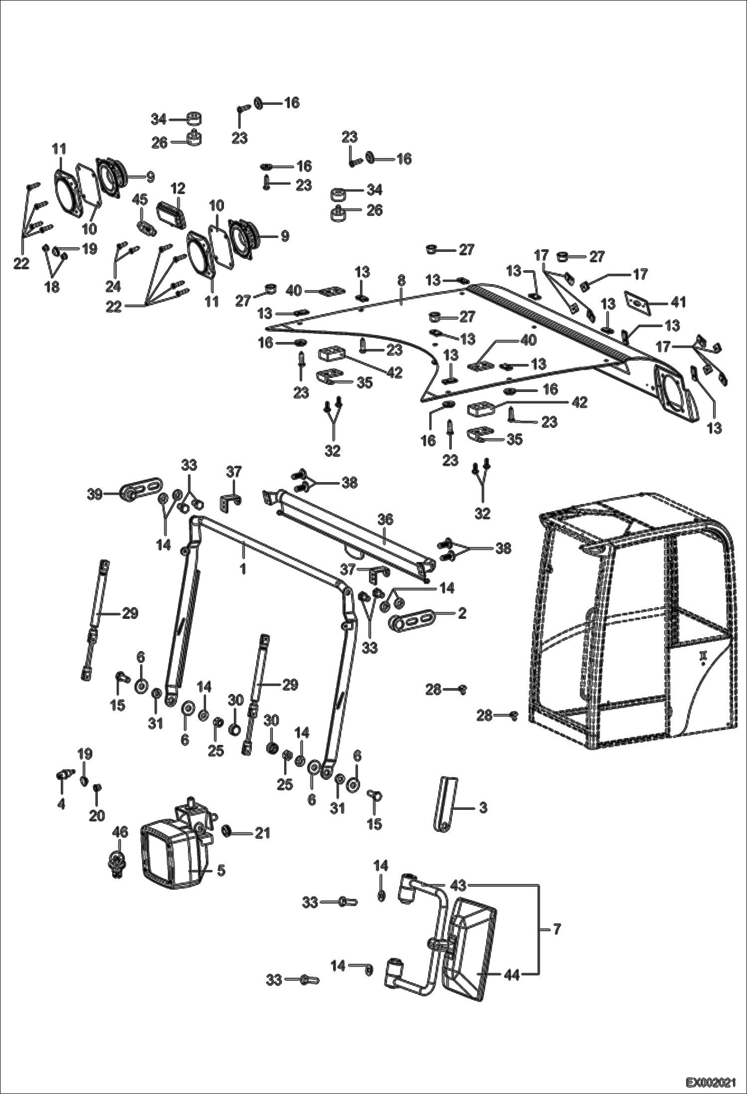 Схема запчастей Bobcat 444 - CAB EQUIPMENT 2 MAIN FRAME