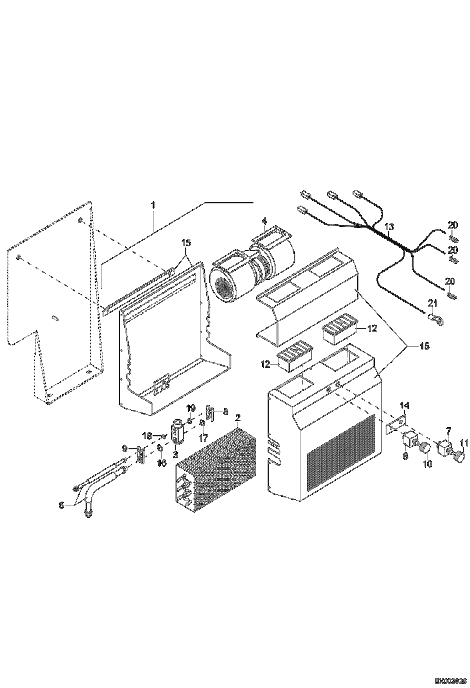 Схема запчастей Bobcat 444 - AIR-CONDITIONING - EVAPORATOR G 55 S 90 DEGREE MAIN FRAME