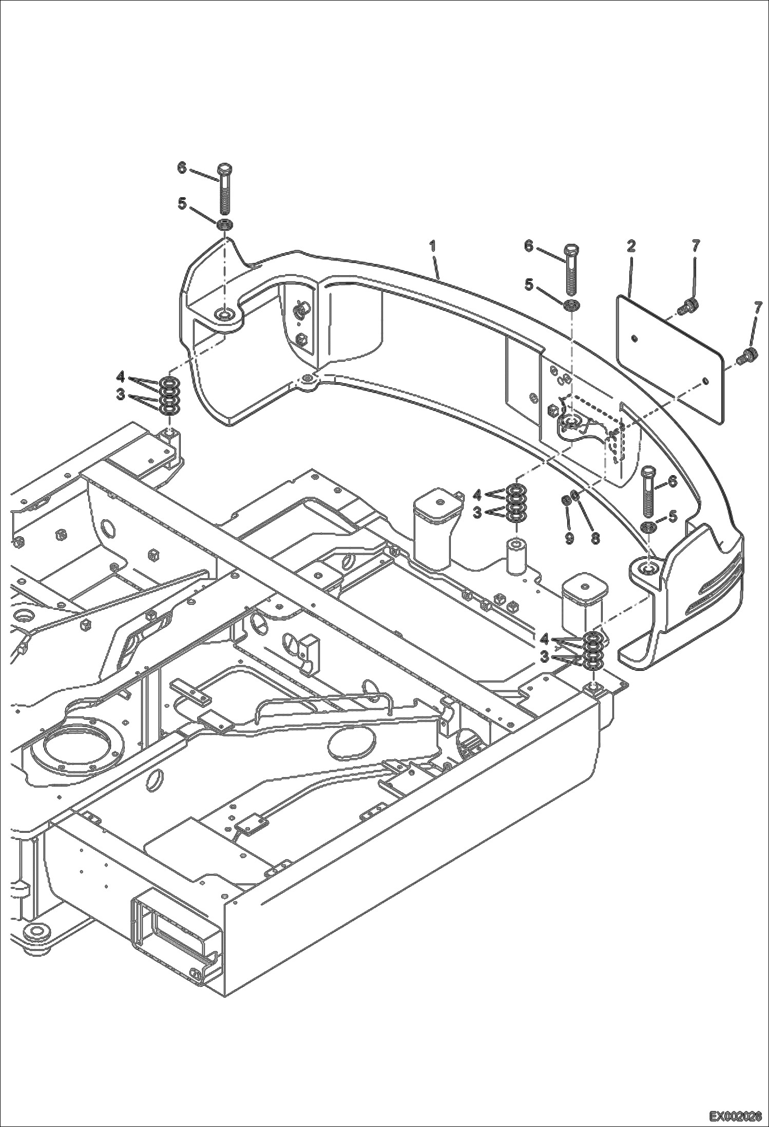 Схема запчастей Bobcat E55W - UPPERSTRUCTURE (Counterweight) MAIN FRAME