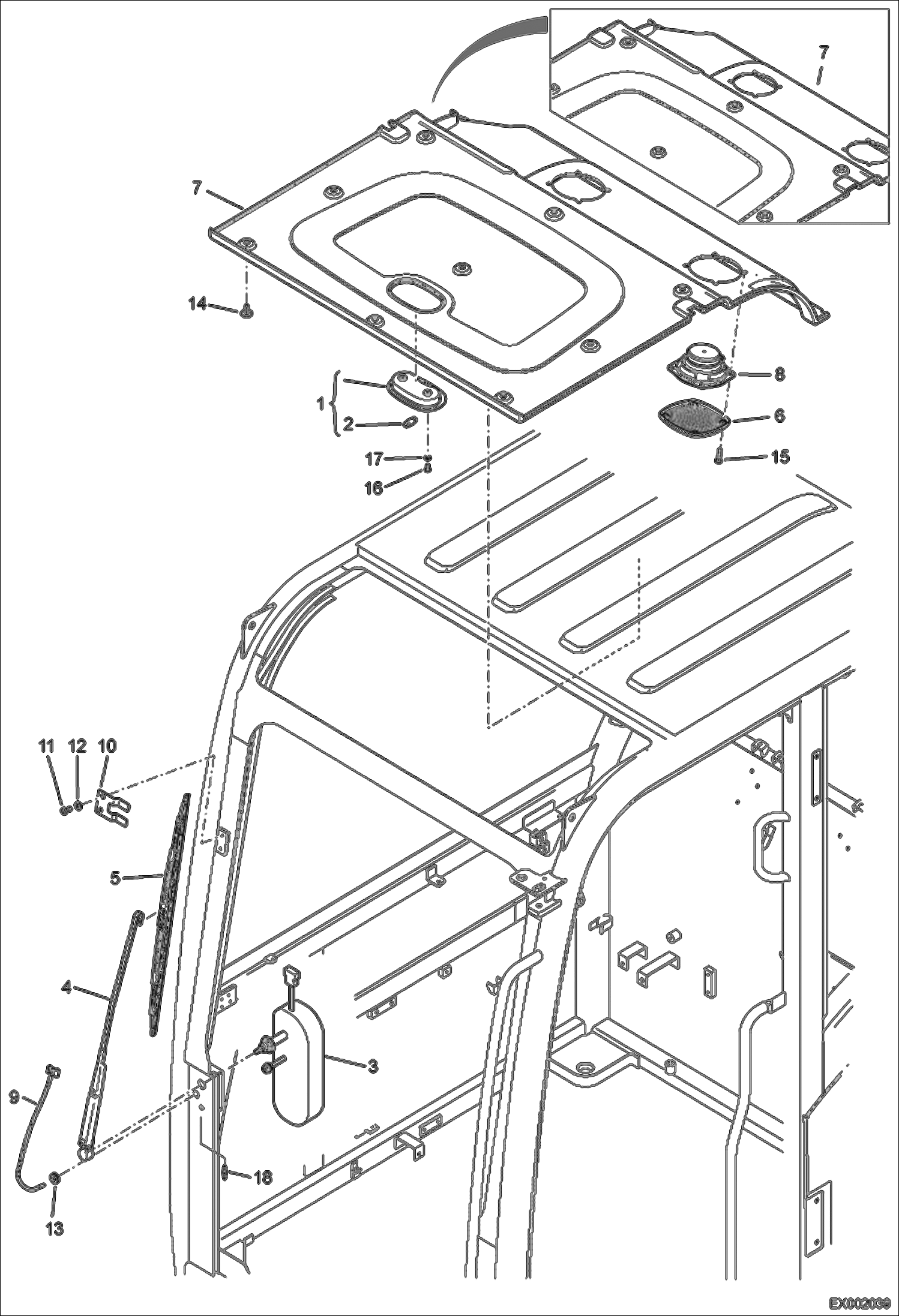 Схема запчастей Bobcat E55W - OPERATOR CAB (Interior) MAIN FRAME