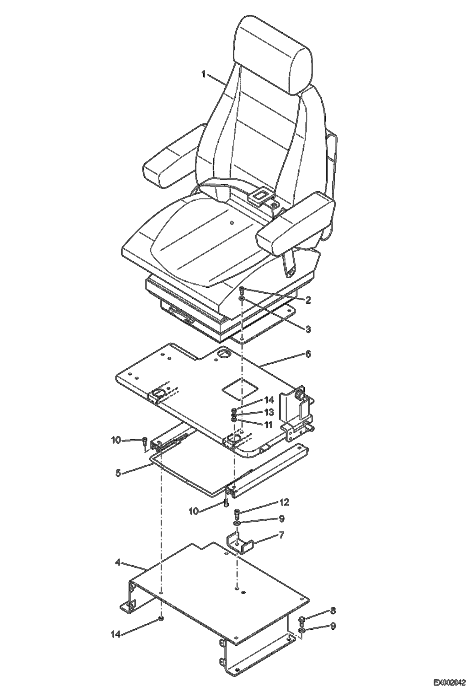 Схема запчастей Bobcat E55W - OPERATOR CAB (Seat Mounting) (AEFB11001 - 11089) MAIN FRAME