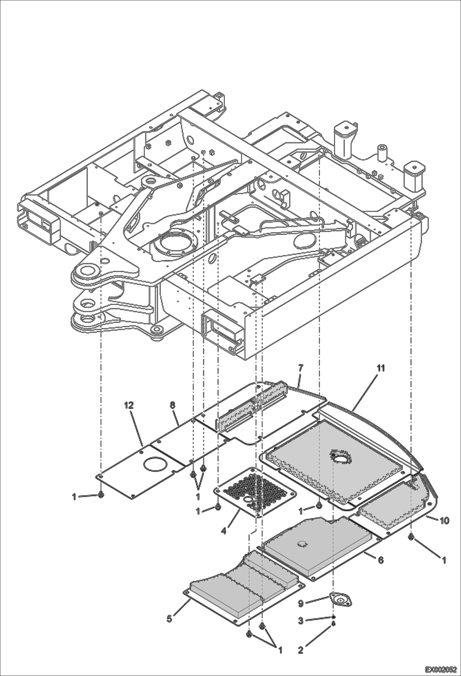 Схема запчастей Bobcat E55W - UPPERSTRUCTURE (Under Covers) MAIN FRAME