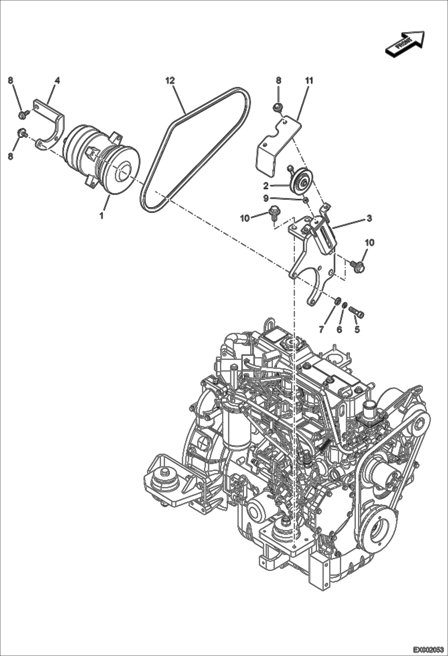 Схема запчастей Bobcat E55W - AIR CONDITIONING (Compressor) MAIN FRAME