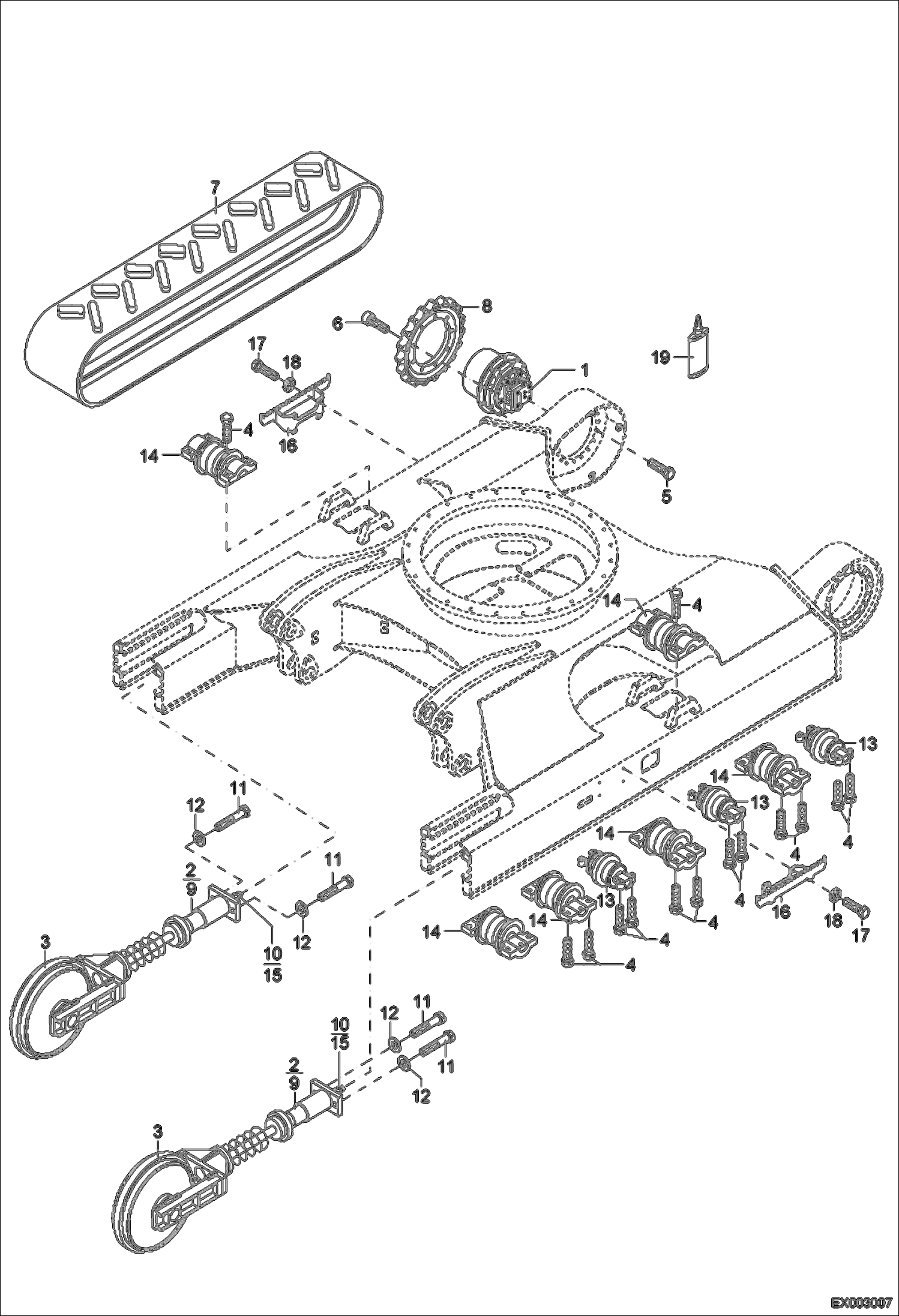 Схема запчастей Bobcat 444 - TRACK VERSION AND RUBBER TRACK UNDERCARRIAGE