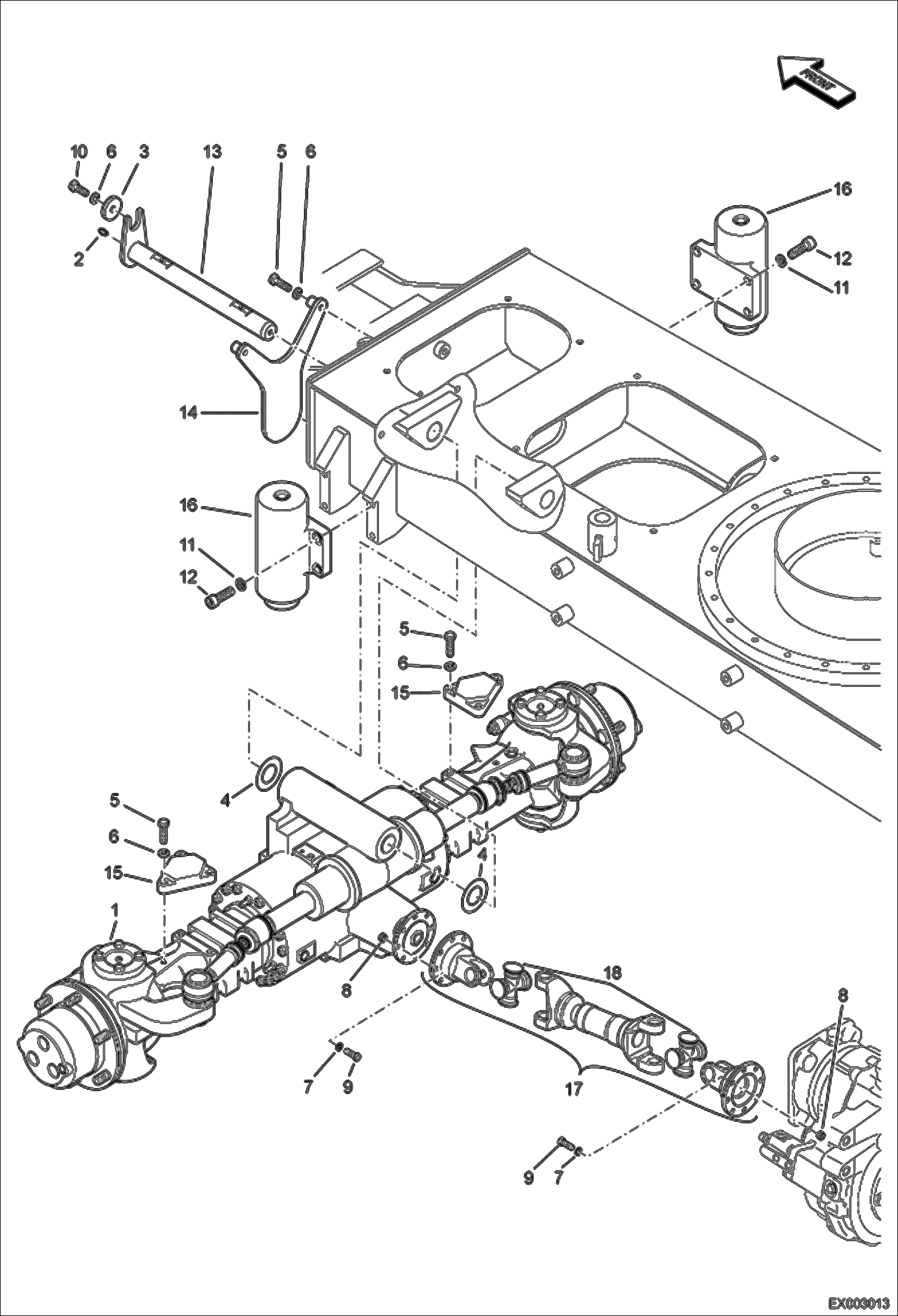 Схема запчастей Bobcat E55W - POWER TRAIN (Front) UNDERCARRIAGE