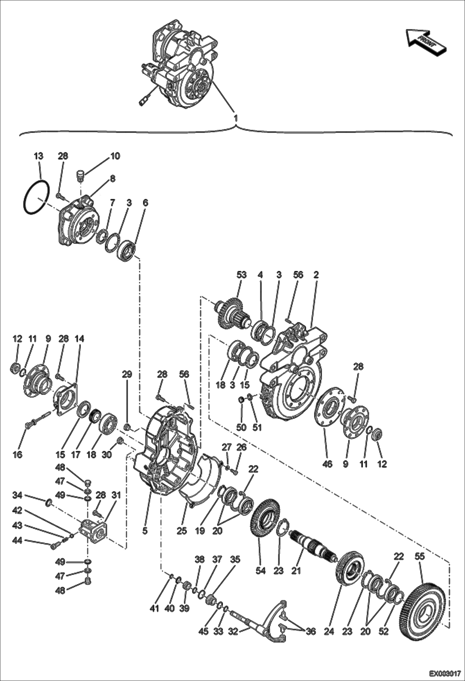 Схема запчастей Bobcat E55W - GEARBOX UNDERCARRIAGE