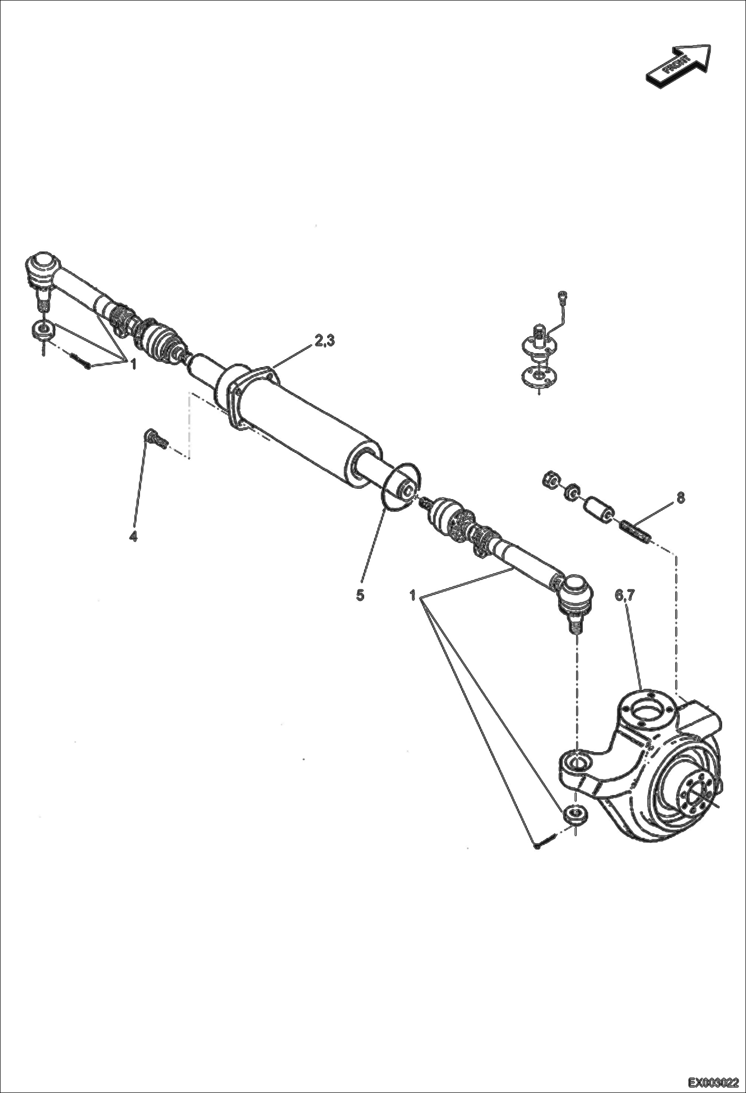 Схема запчастей Bobcat E55W - STEERING (Front Axle) UNDERCARRIAGE