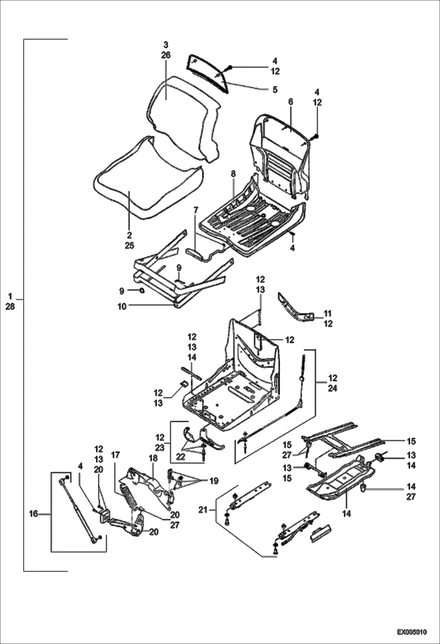 Схема запчастей Bobcat 444 - OPERATOR SEAT MSG 20 CONTROLS