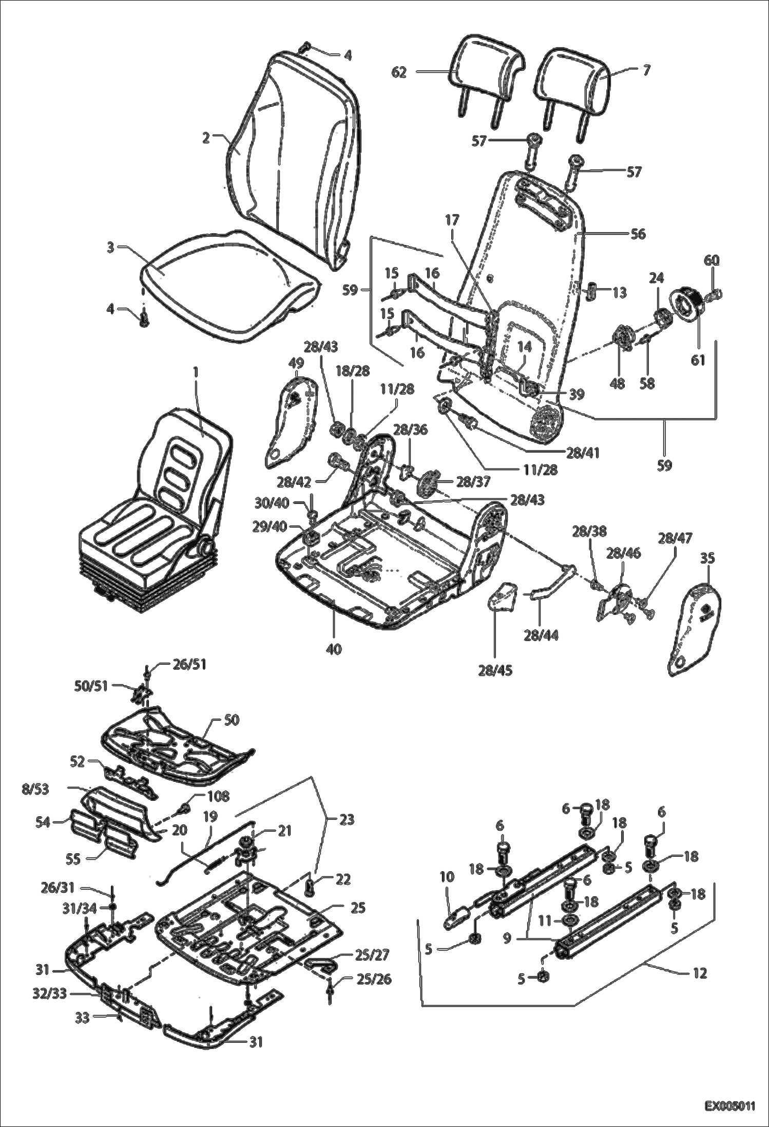 Схема запчастей Bobcat 444 - OPERATOR SEAT MSG 85 CONTROLS