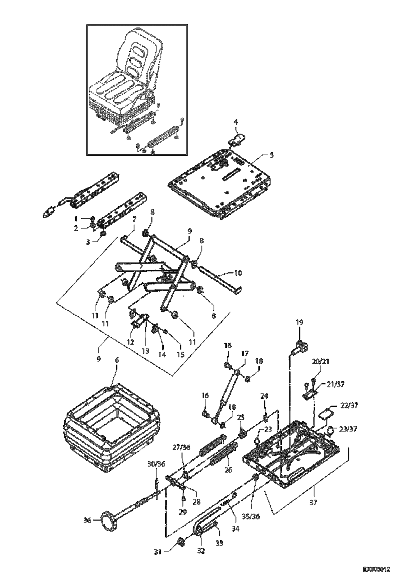 Схема запчастей Bobcat 444 - SEAT SUSPENSION MSG 85 CONTROLS