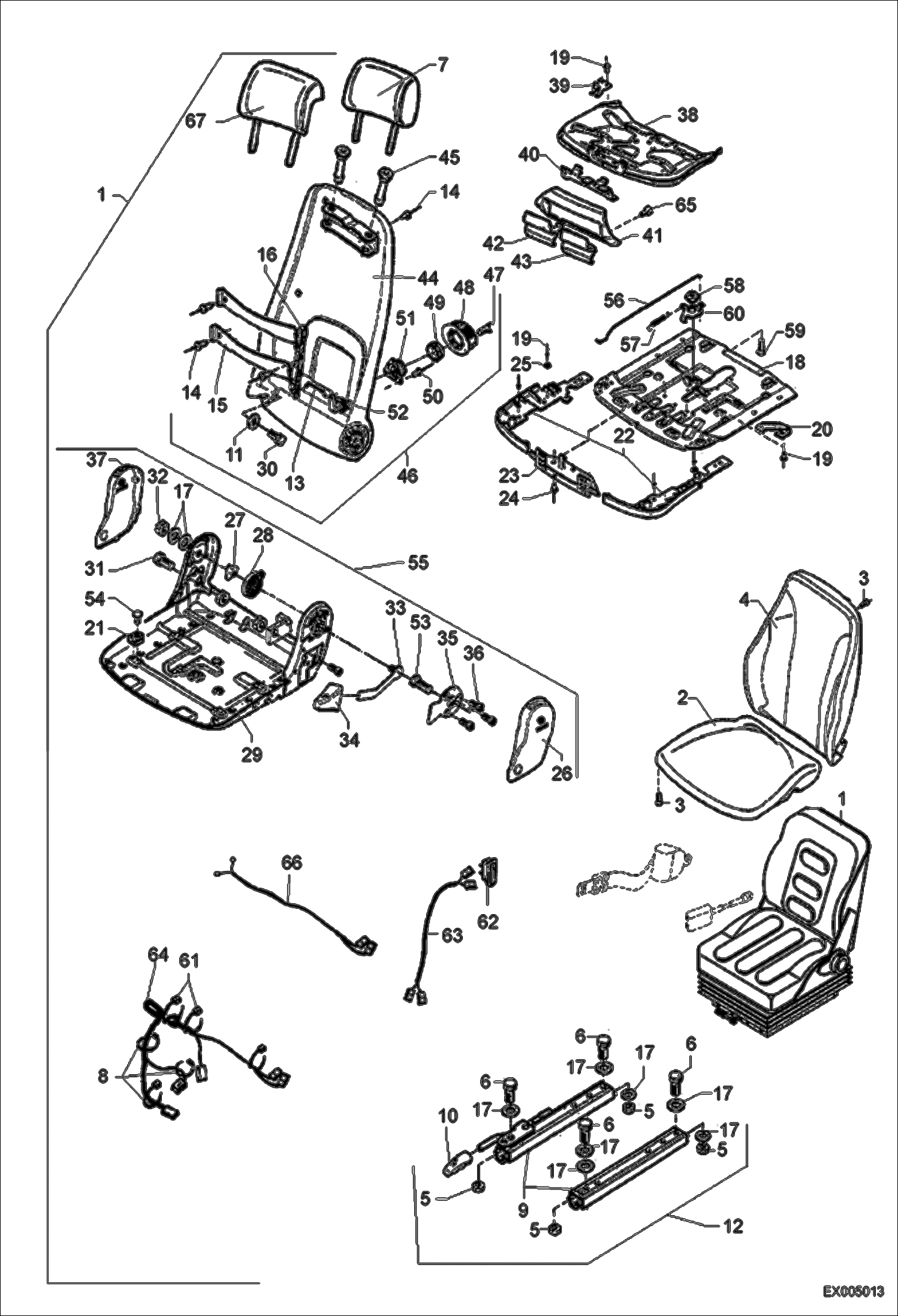 Схема запчастей Bobcat 444 - OPERATOR SEAT WITH HEATING MSG 95 (Previous version) CONTROLS