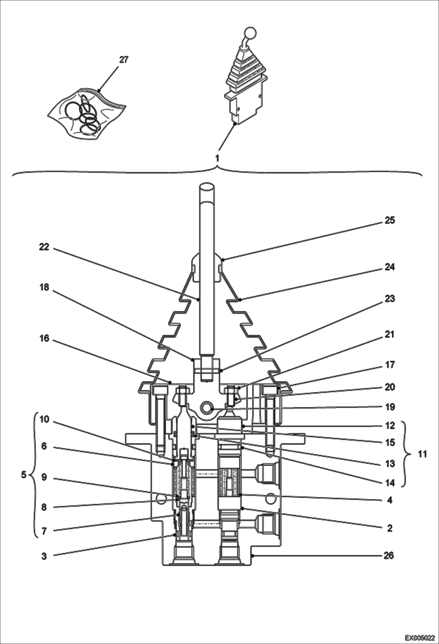 Схема запчастей Bobcat E55W - JOYSTICK VALVE (Blade) HYDRAULIC SYSTEM