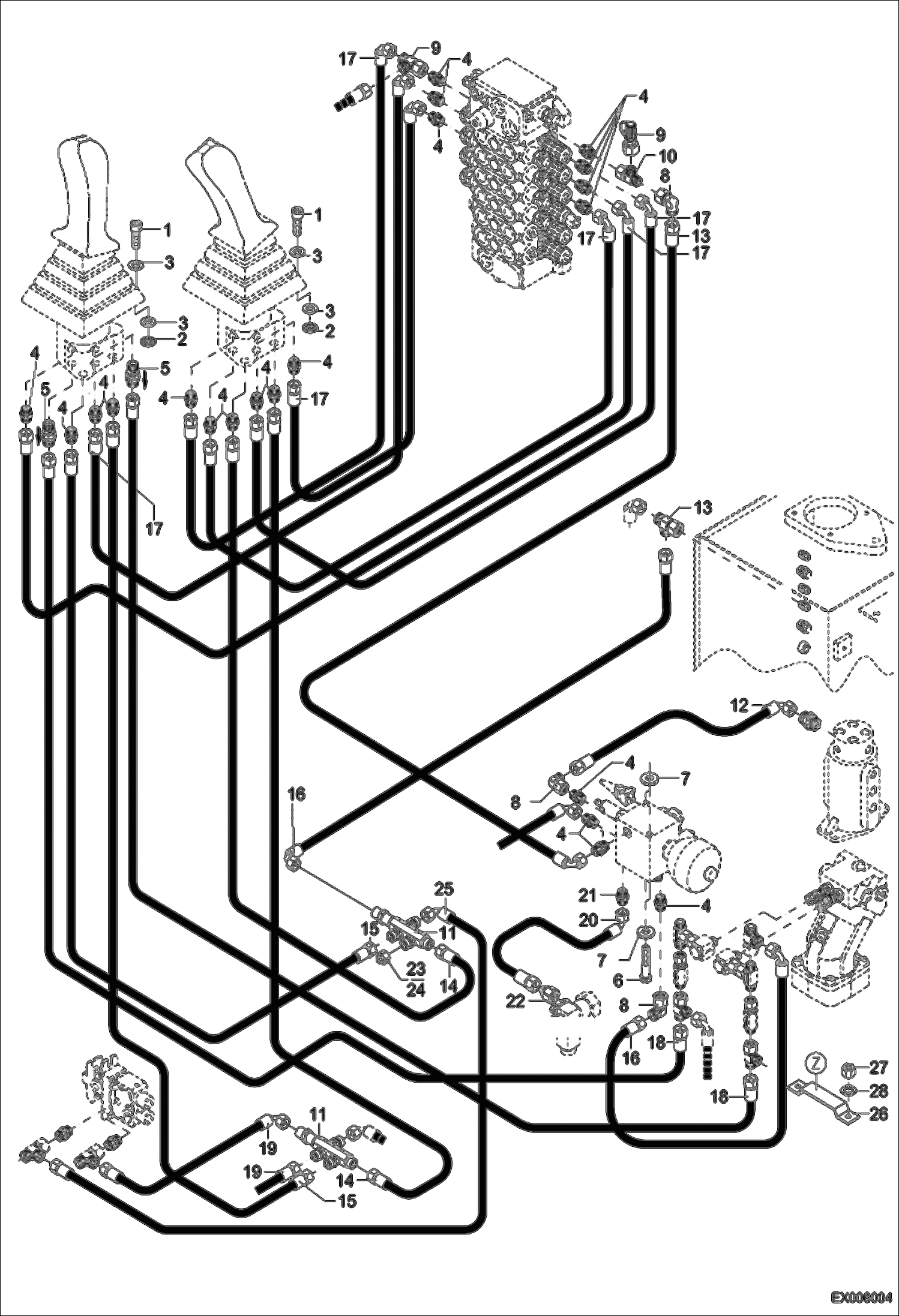 Схема запчастей Bobcat 442 - PILOT CONTROL - WORKING EQUIPMENT HYDRAULIC SYSTEM