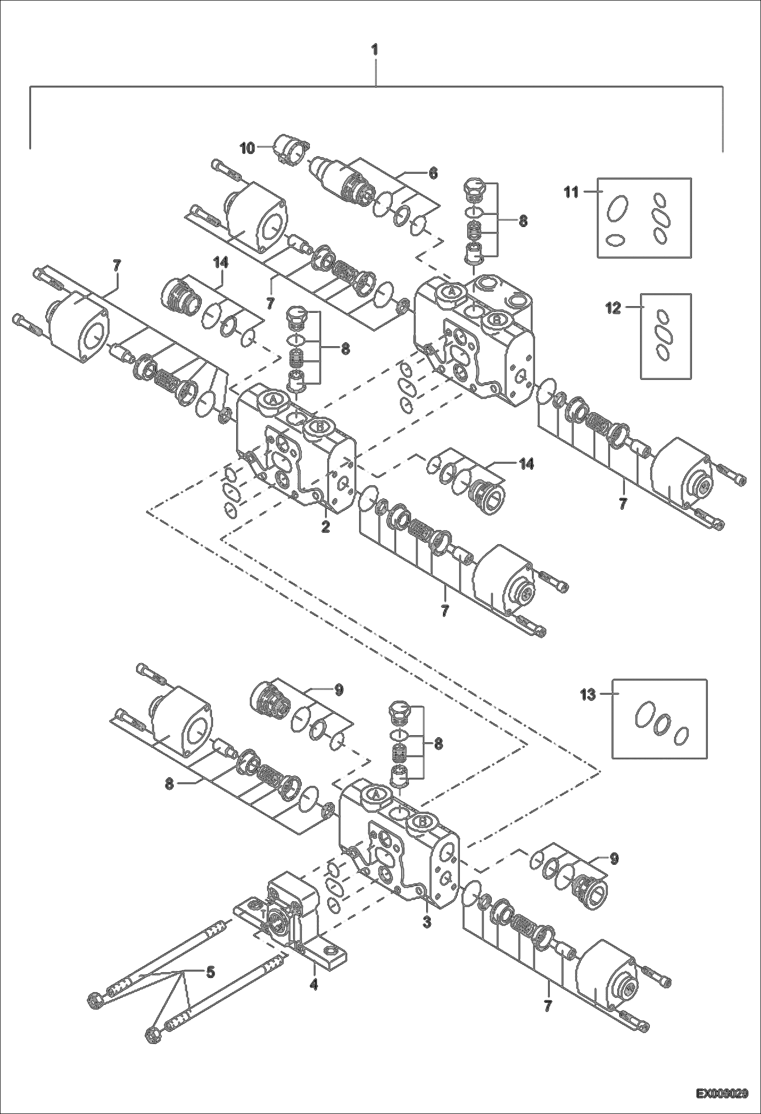 Схема запчастей Bobcat 442 - VALVE BANK (3SM12) HYDRAULIC SYSTEM