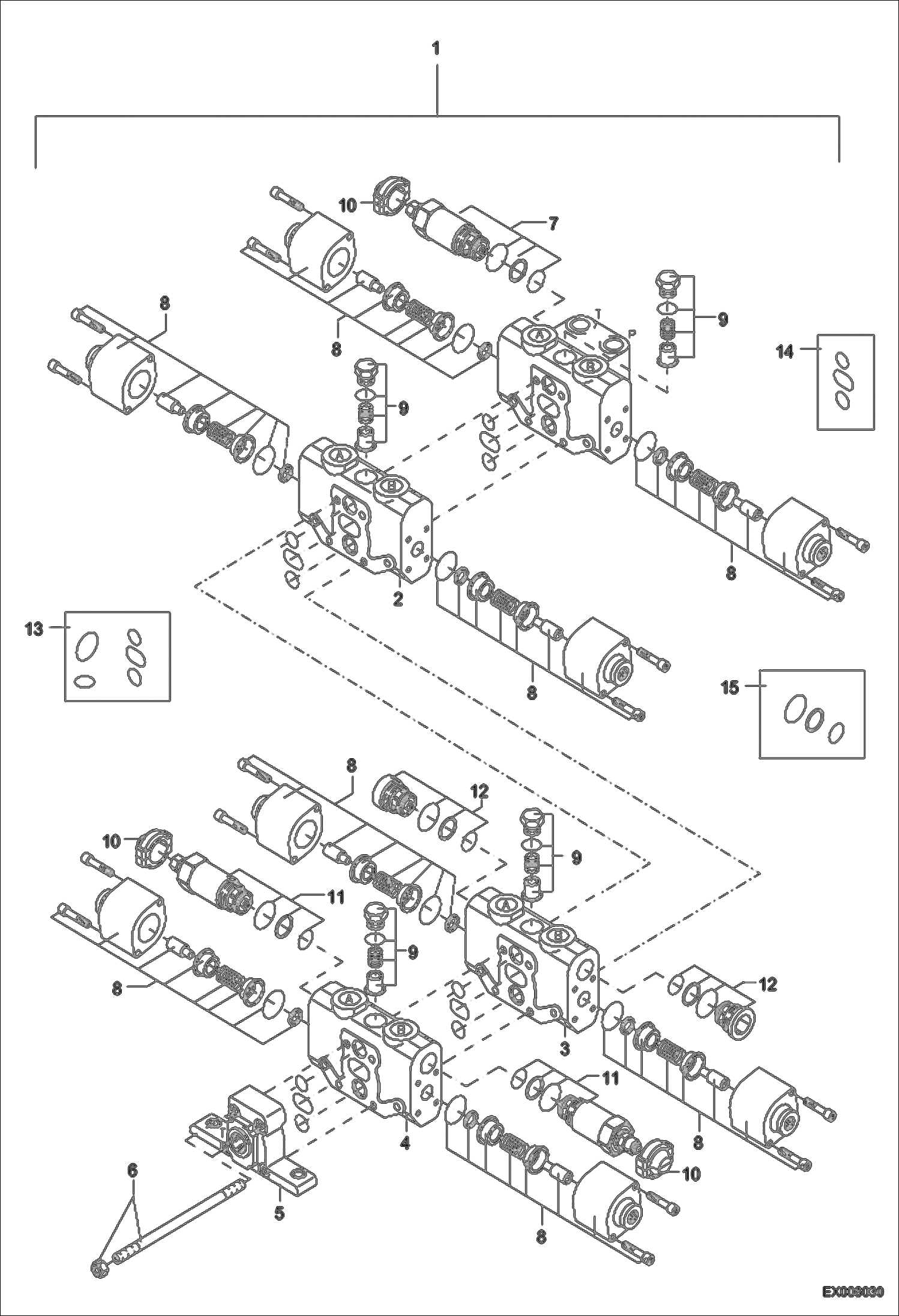 Схема запчастей Bobcat 442 - VALVE BANK (4SM12) HYDRAULIC SYSTEM