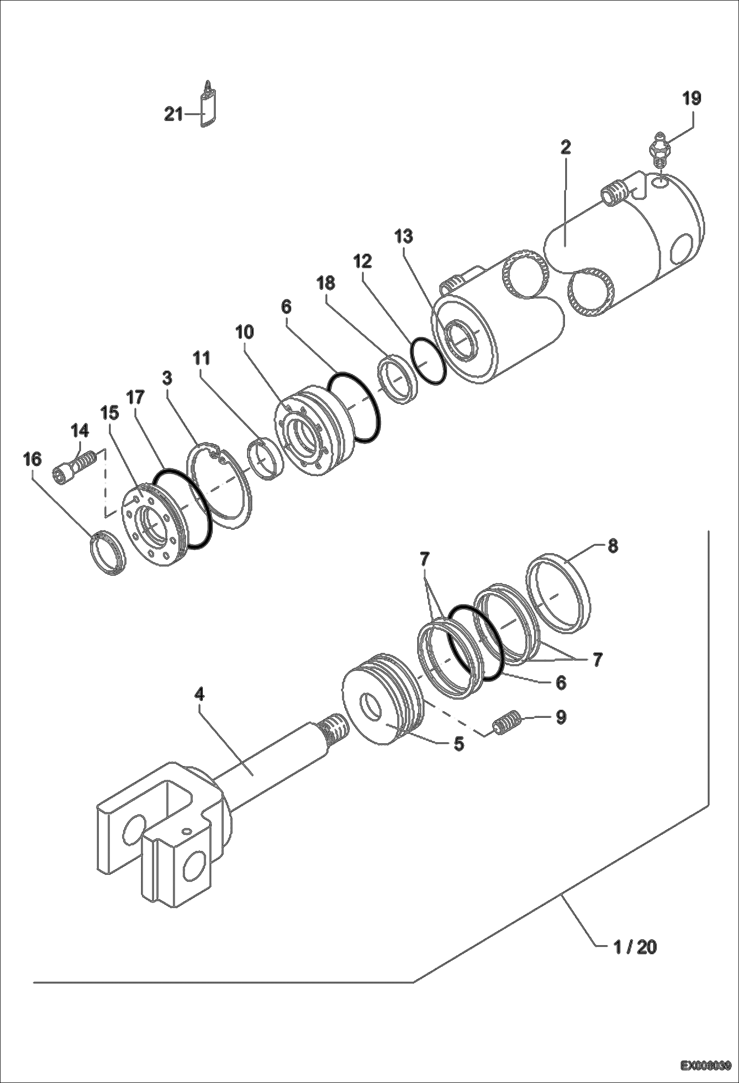 Схема запчастей Bobcat 442 - SWIVELING BUCKET HYDRAULIC CYLINDER HYDRAULIC SYSTEM