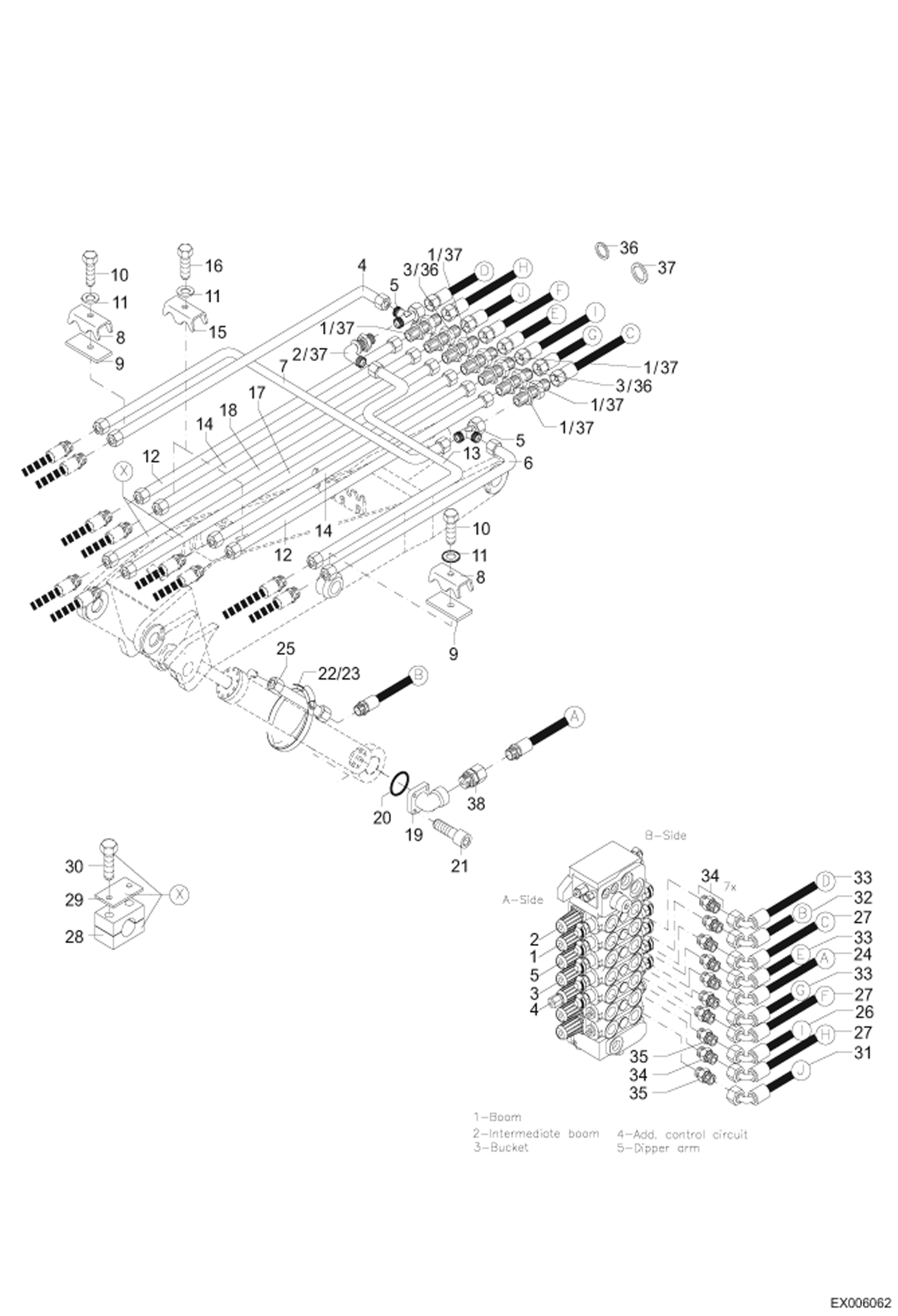 Схема запчастей Bobcat 444 - ARTICULATED BOOM, PART 1 HYDRAULIC SYSTEM