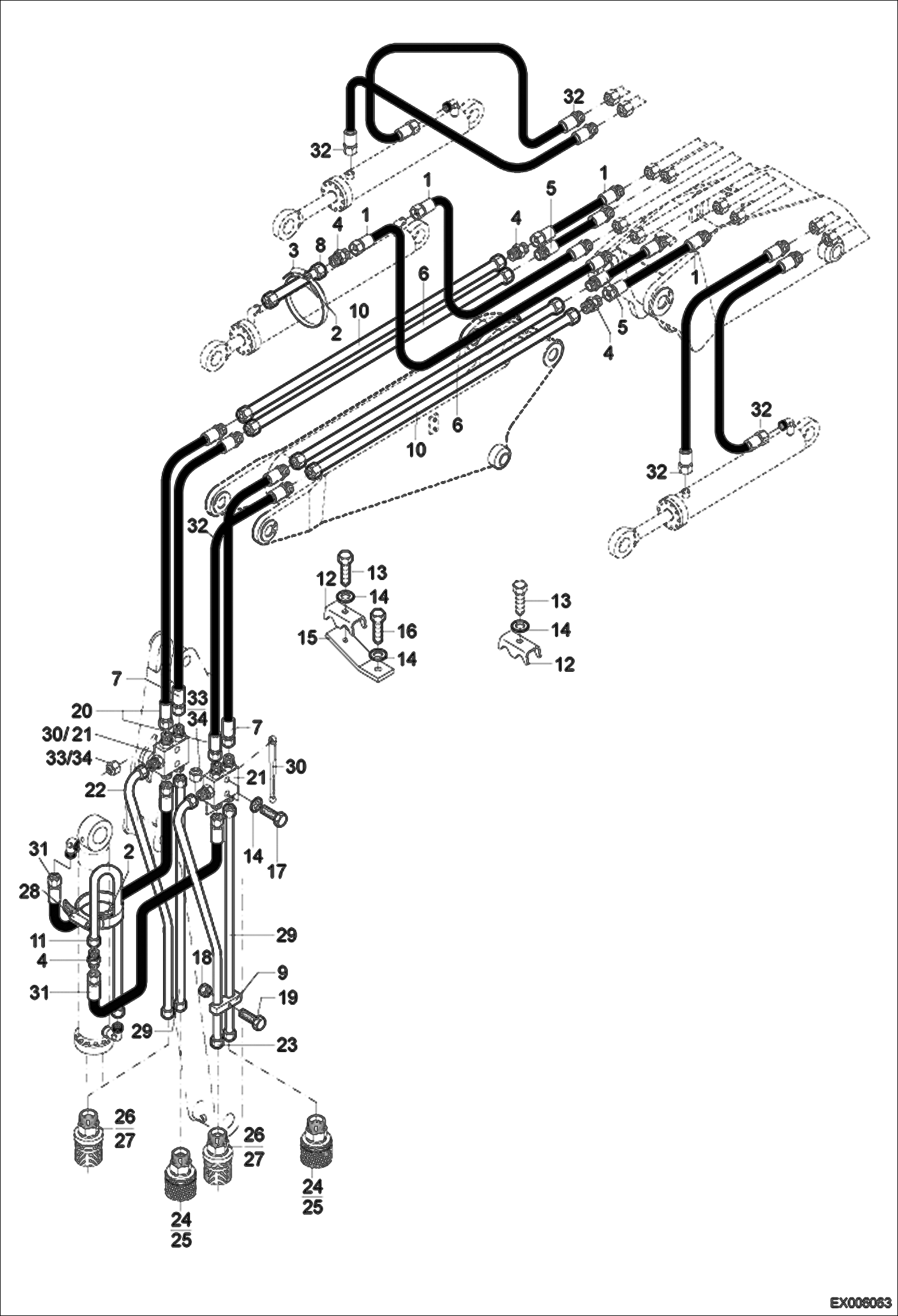 Схема запчастей Bobcat 444 - ARTICULATED BOOM, PART 2 HYDRAULIC SYSTEM