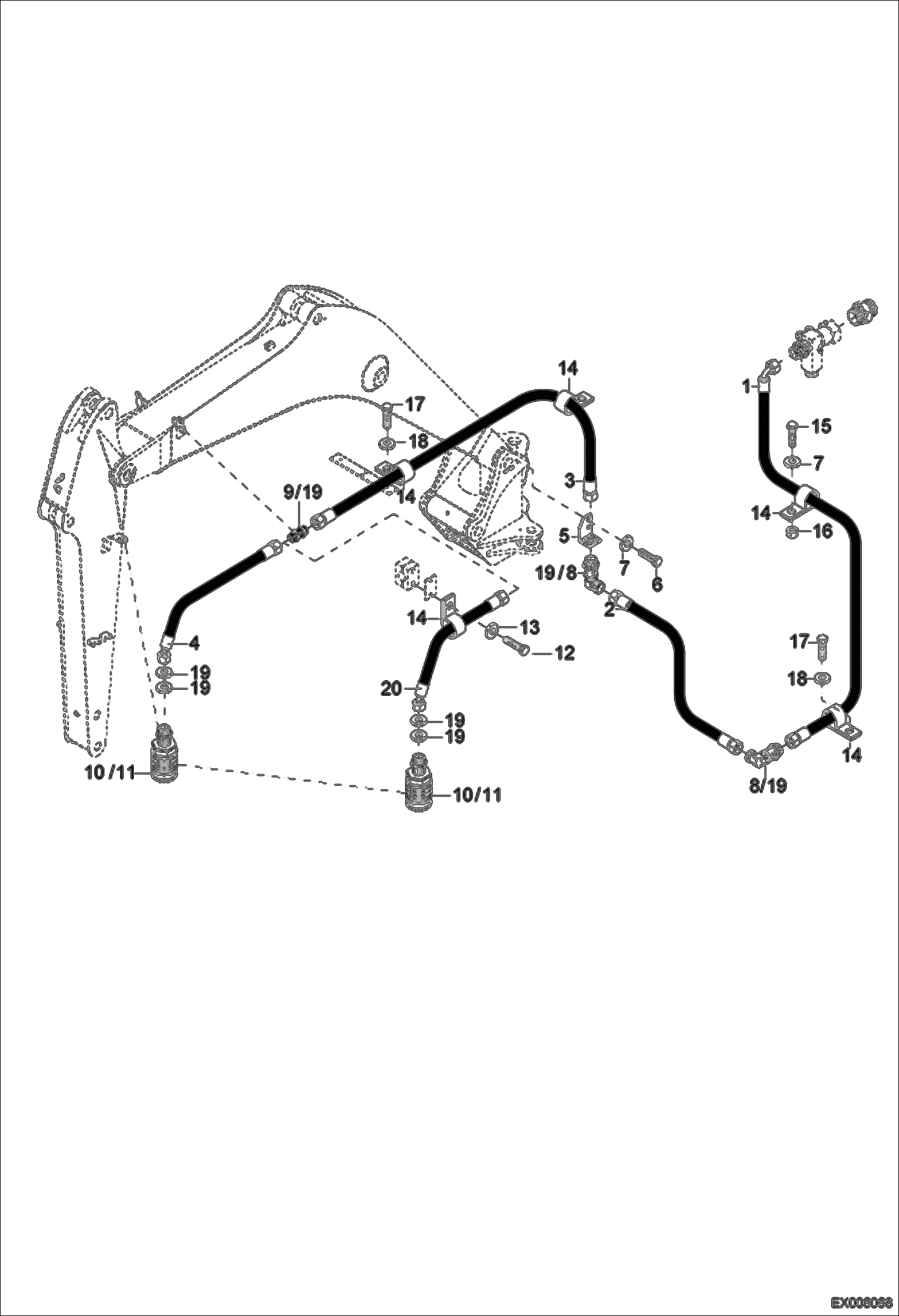 Схема запчастей Bobcat 444 - PRESSURELESS RETURN LINE - MONO HYDRAULIC SYSTEM