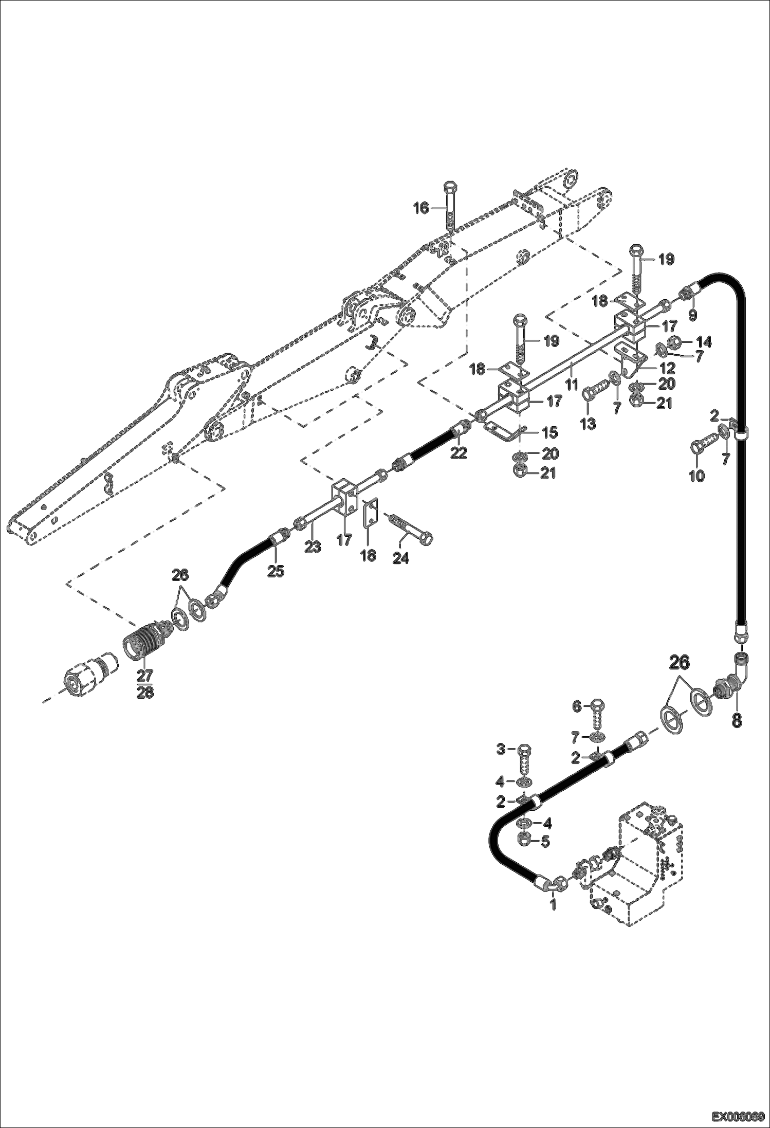 Схема запчастей Bobcat 444 - PRESSURELESS RETURN LINE - ARTICULATED BOOM HYDRAULIC SYSTEM