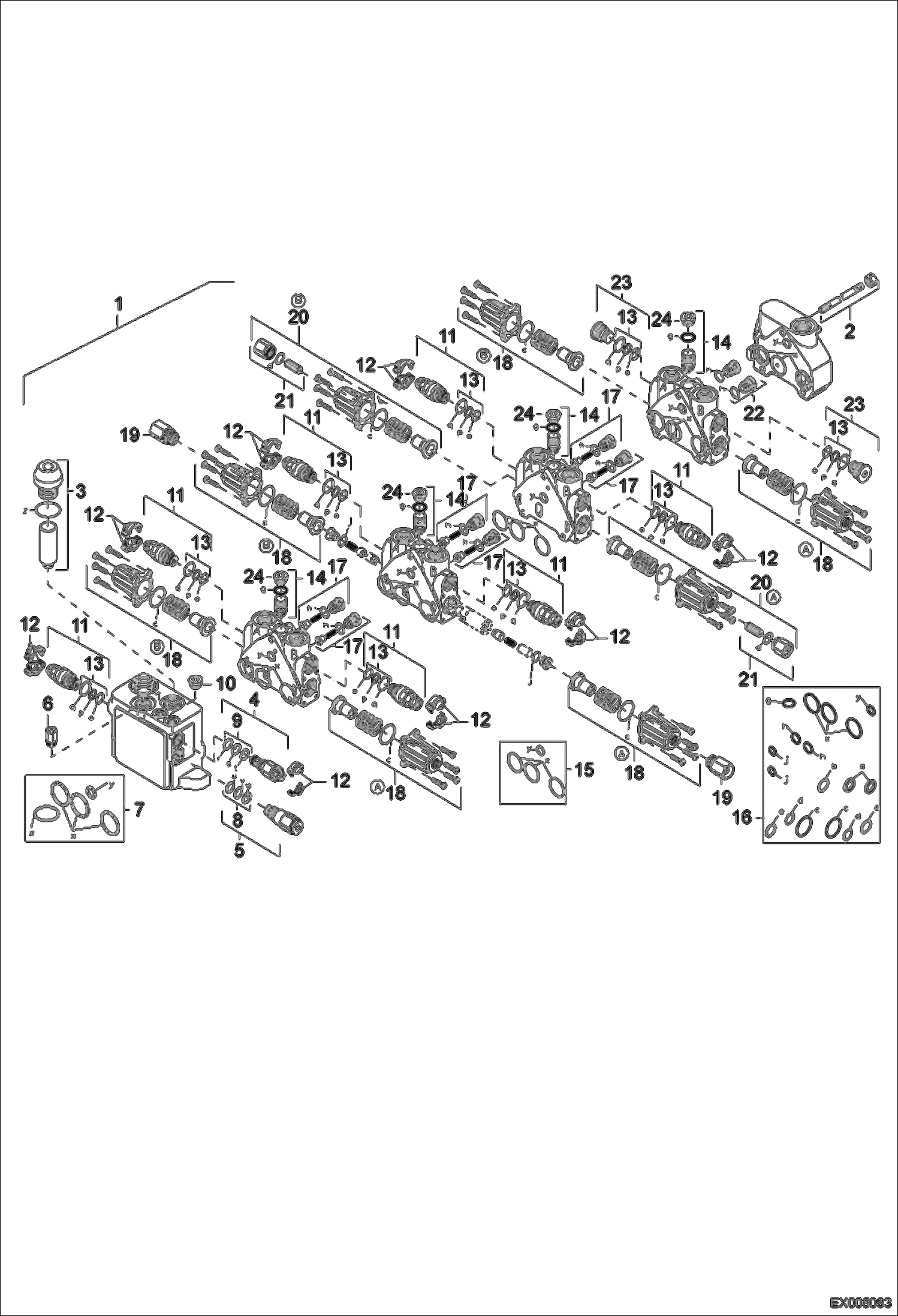 Схема запчастей Bobcat 444 - VALVE BANK - ARTICULATED BOOM (7SX14) HYDRAULIC SYSTEM