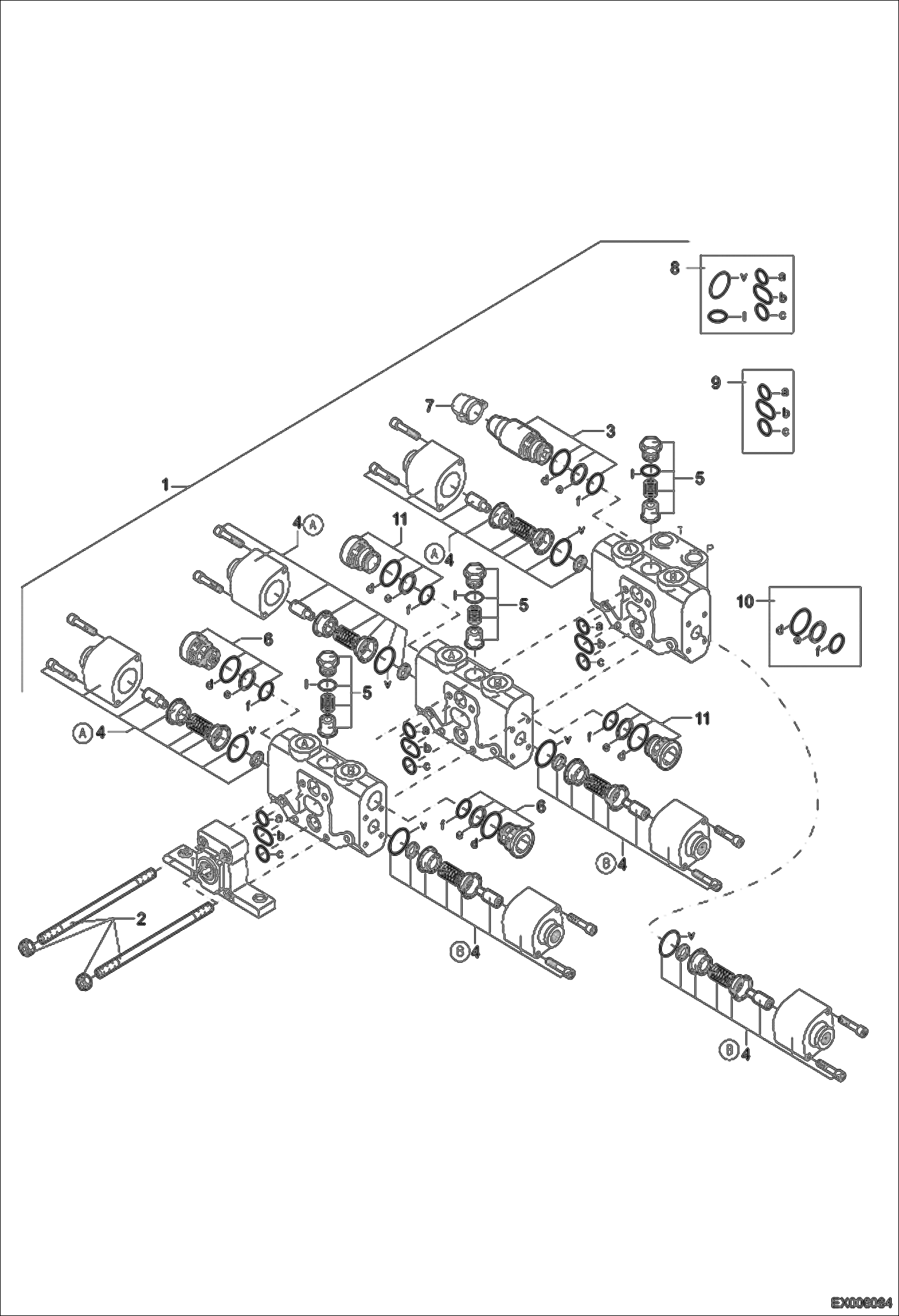 Схема запчастей Bobcat 444 - VALVE BANK (3SM12) HYDRAULIC SYSTEM