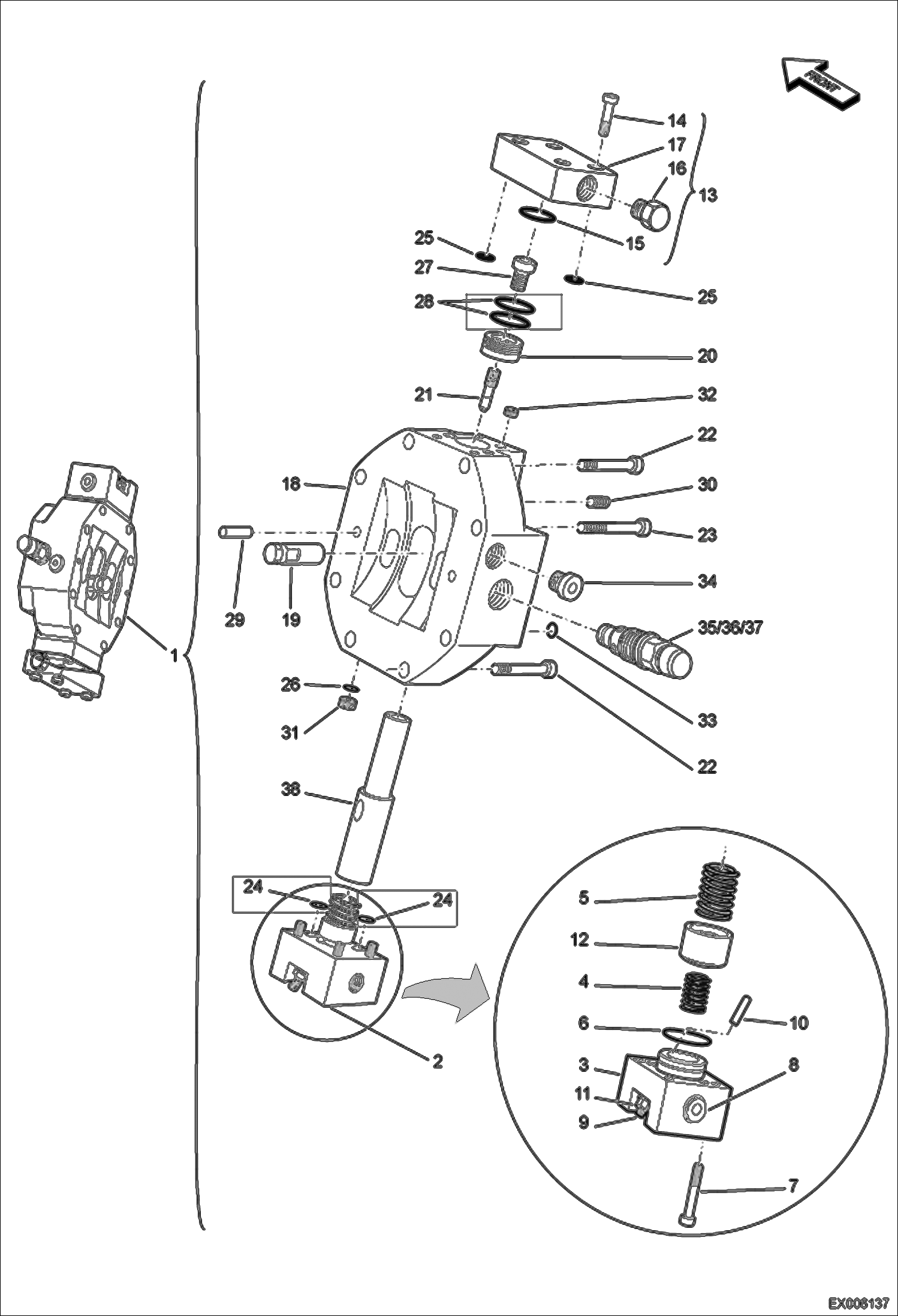 Схема запчастей Bobcat E55W - DRIVE MOTOR (Cover Parts) HYDRAULIC SYSTEM