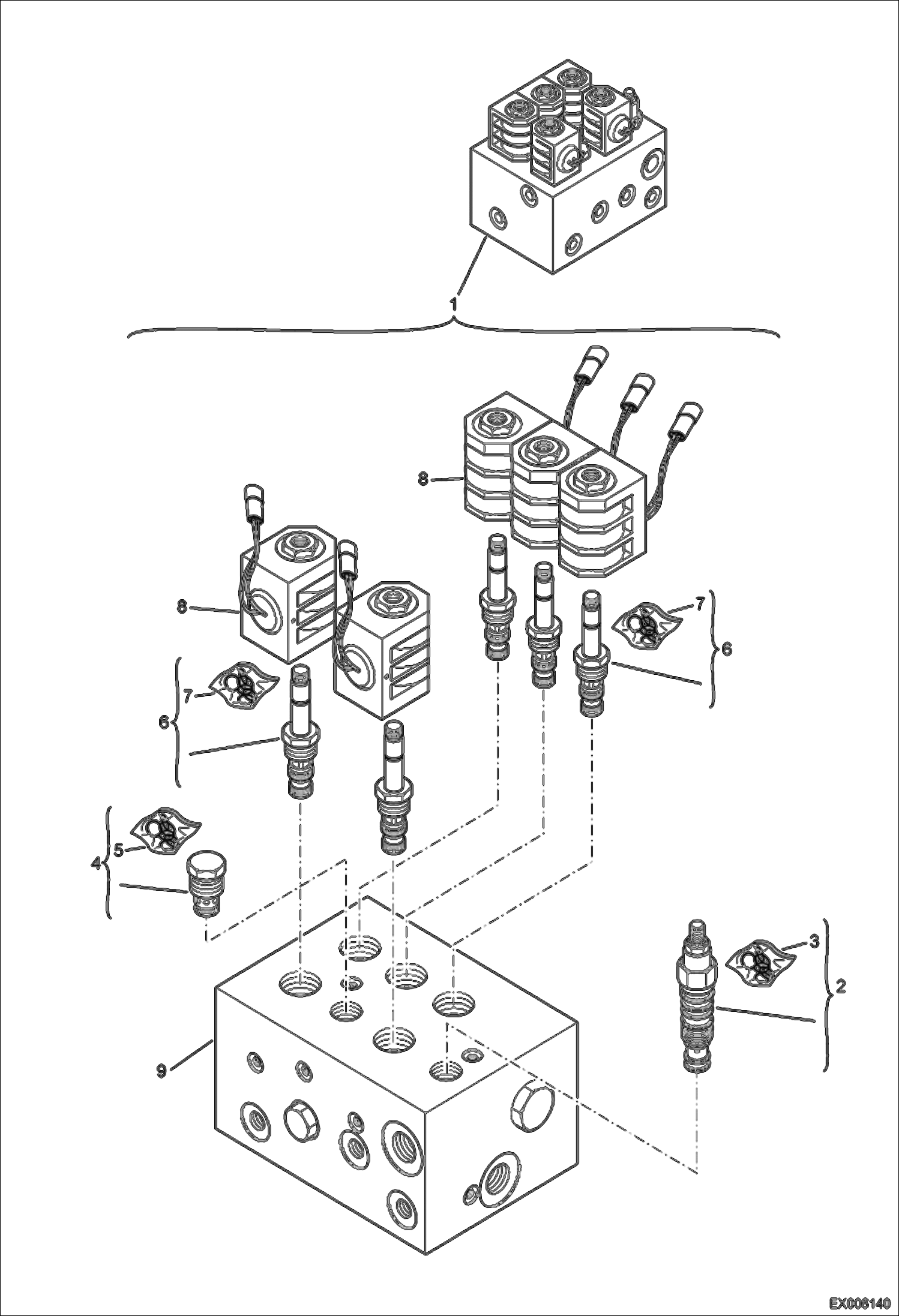 Схема запчастей Bobcat E55W - PILOT SUPPLY VALVE HYDRAULIC SYSTEM