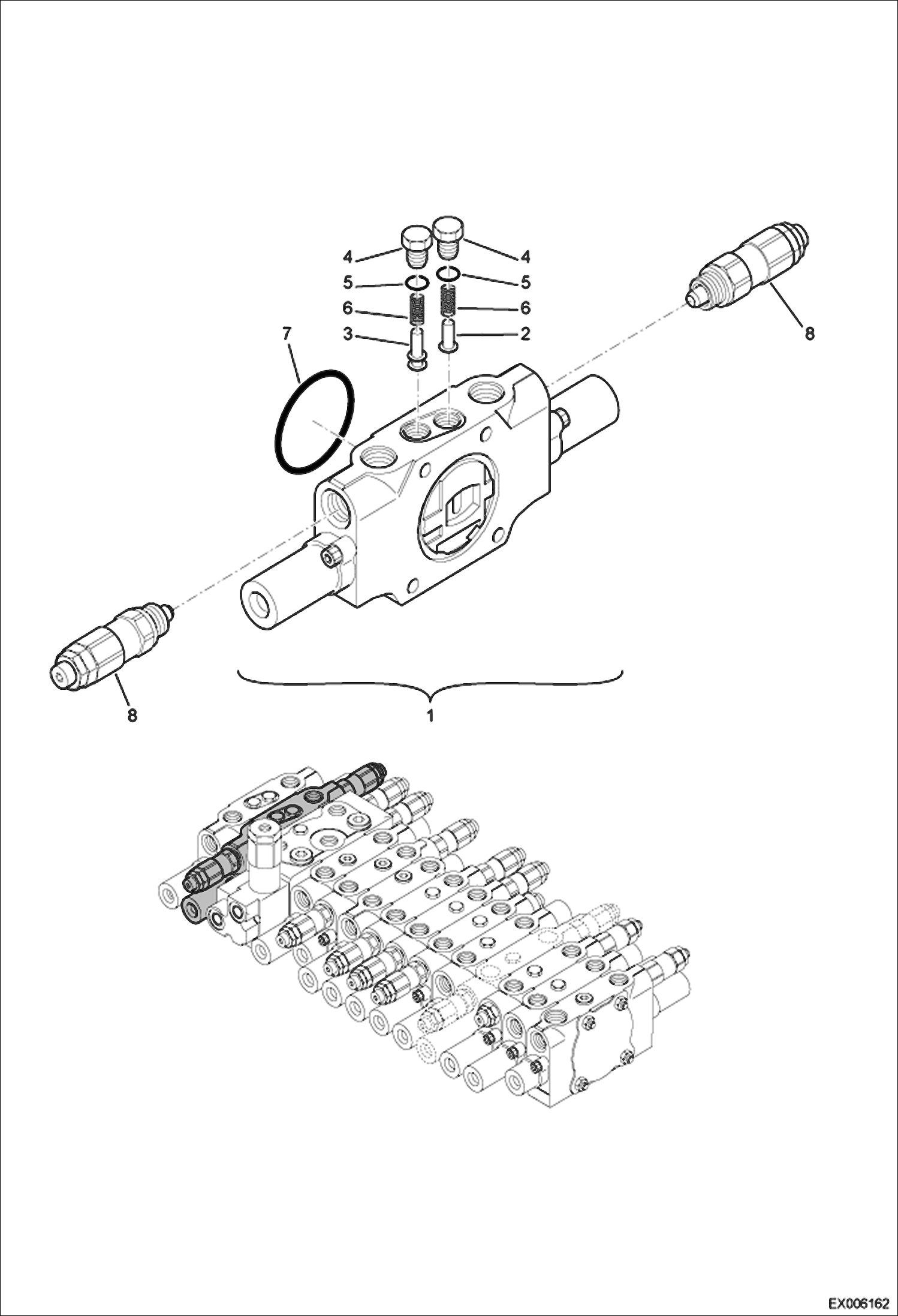 Схема запчастей Bobcat E55W - VALVE SECTION (Bucket) HYDRAULIC SYSTEM