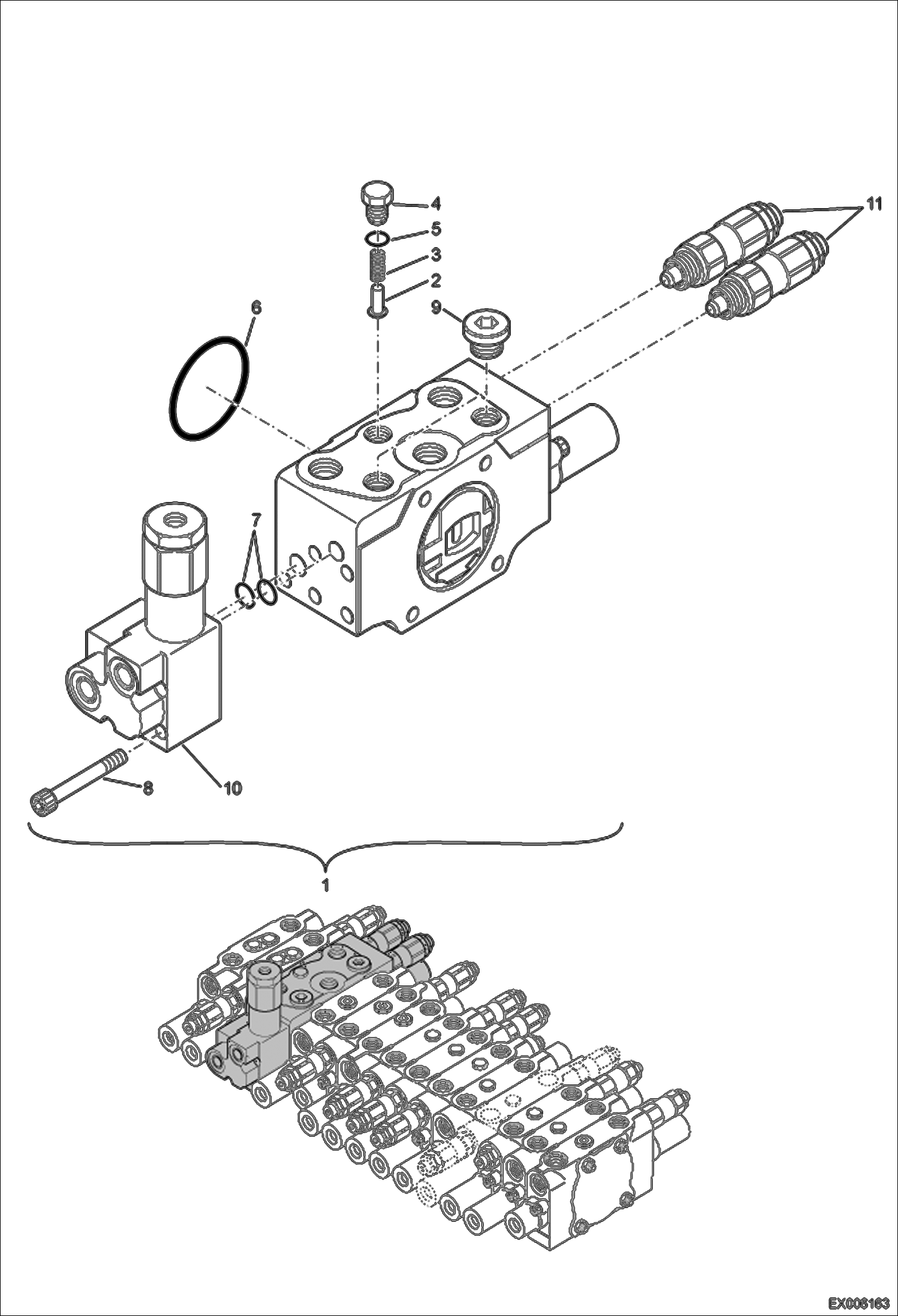 Схема запчастей Bobcat E55W - VALVE SECTION (Boom) HYDRAULIC SYSTEM