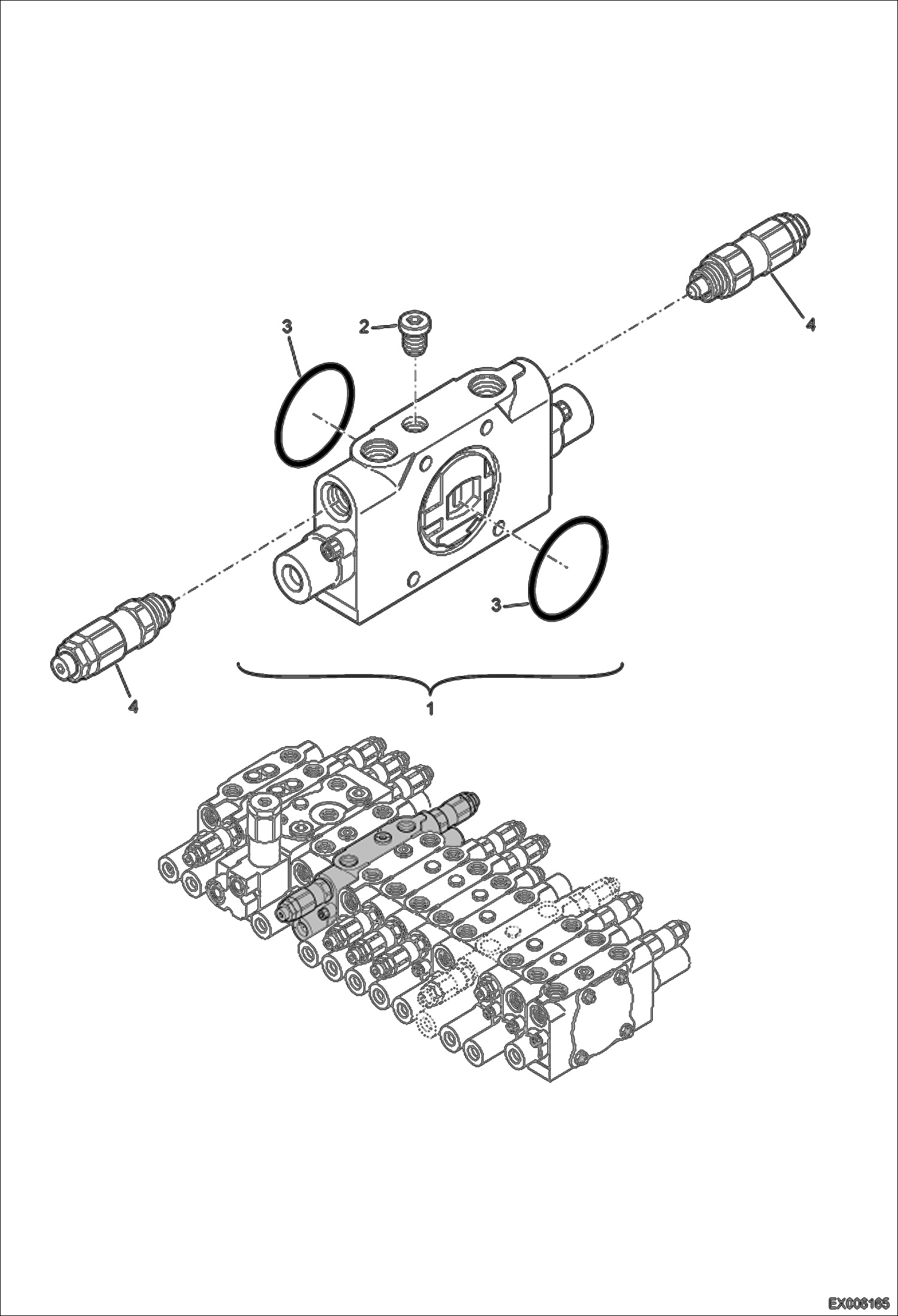 Схема запчастей Bobcat E55W - VALVE SECTION (Inlet) HYDRAULIC SYSTEM