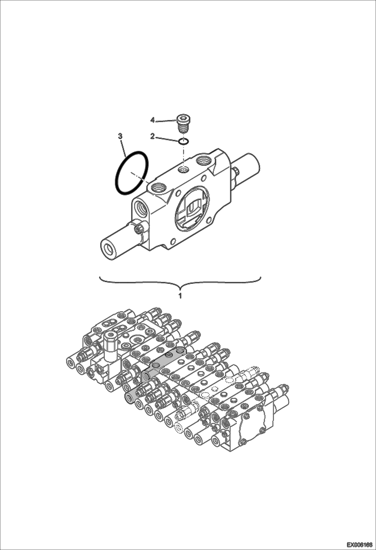 Схема запчастей Bobcat E55W - VALVE SECTION (LH Travel) HYDRAULIC SYSTEM