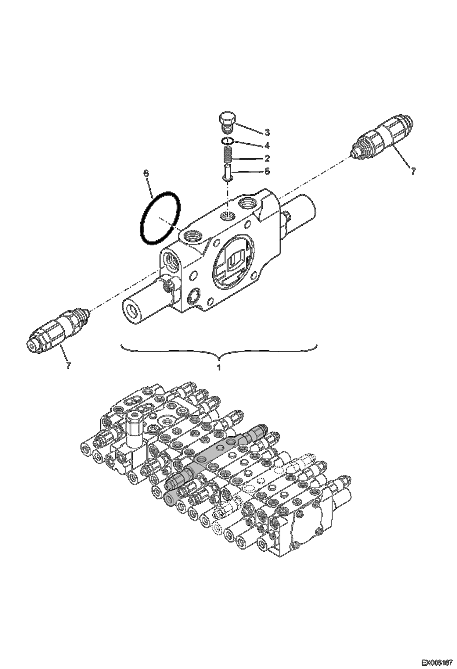 Схема запчастей Bobcat E55W - VALVE SECTION (Rotary) HYDRAULIC SYSTEM