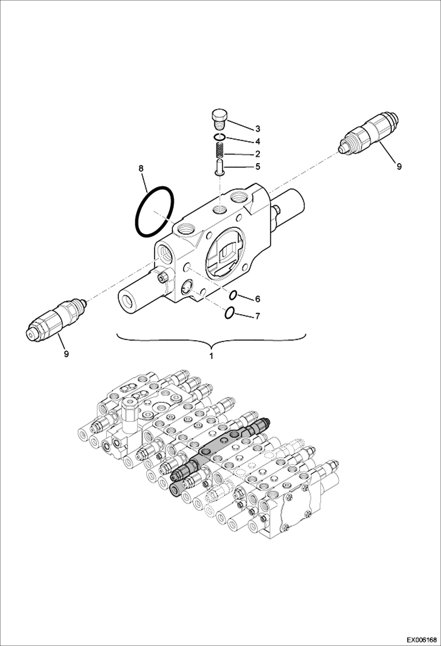 Схема запчастей Bobcat E55W - VALVE SECTION (Arm 1) HYDRAULIC SYSTEM