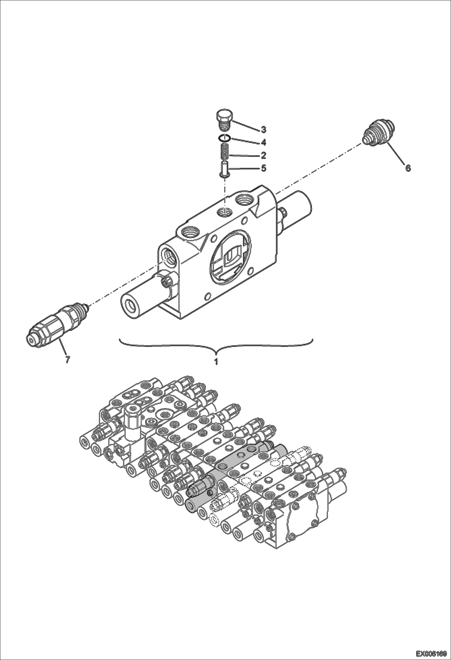 Схема запчастей Bobcat E55W - VALVE SECTION (2nd Auxiliary/Rotation) HYDRAULIC SYSTEM