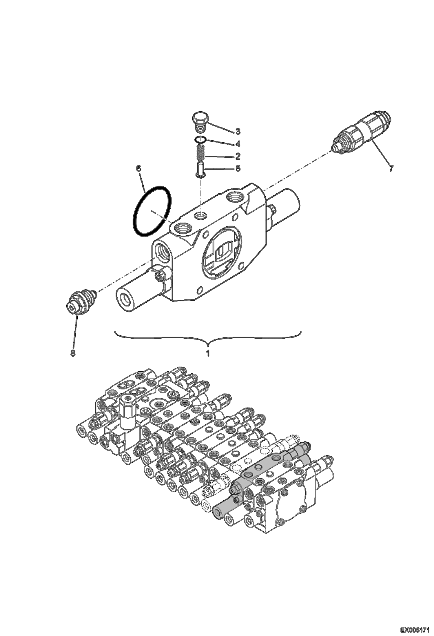 Схема запчастей Bobcat E55W - VALVE SECTION (Offset) HYDRAULIC SYSTEM