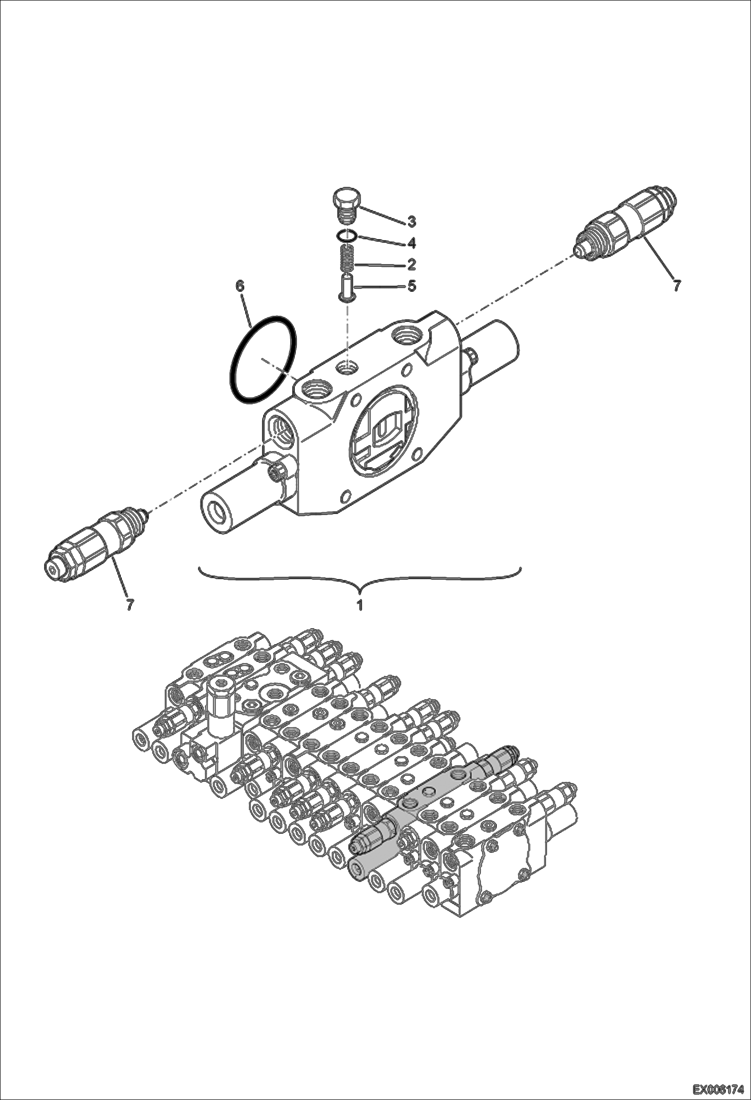 Схема запчастей Bobcat E55W - VALVE SECTION (Tilt) HYDRAULIC SYSTEM