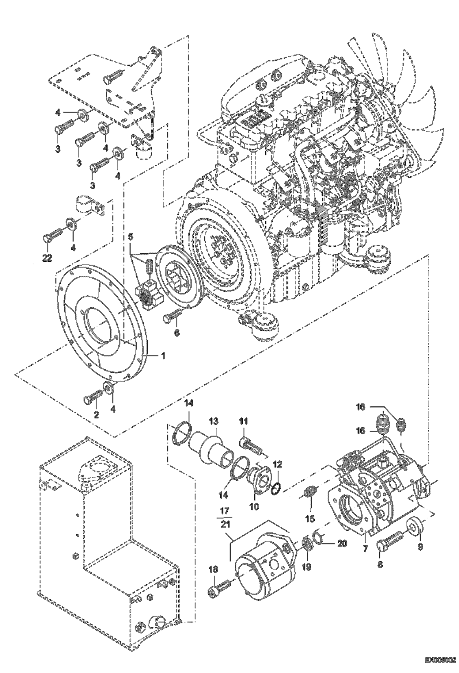 Схема запчастей Bobcat 442 - PUMPS MOUNTING POWER UNIT