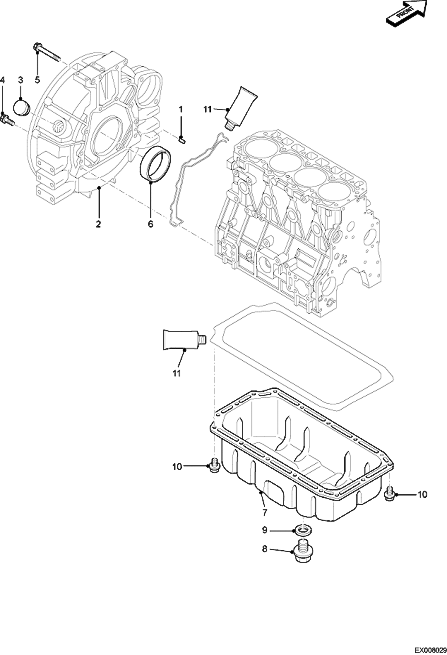 Схема запчастей Bobcat E55W - OIL PAN & FLYWHEEL HOUSING POWER UNIT