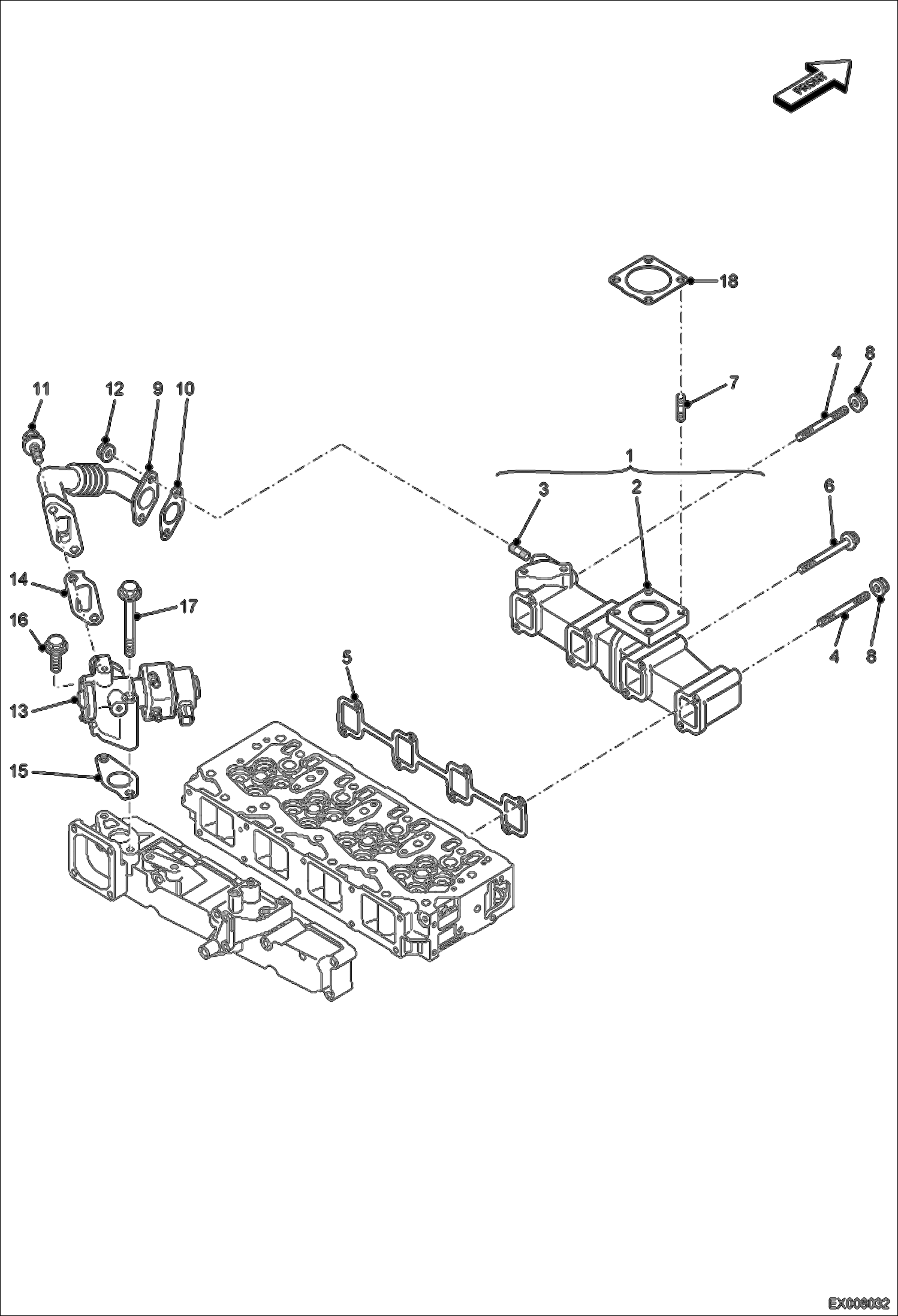 Схема запчастей Bobcat E55W - MANIFOLD (Exhaust) POWER UNIT