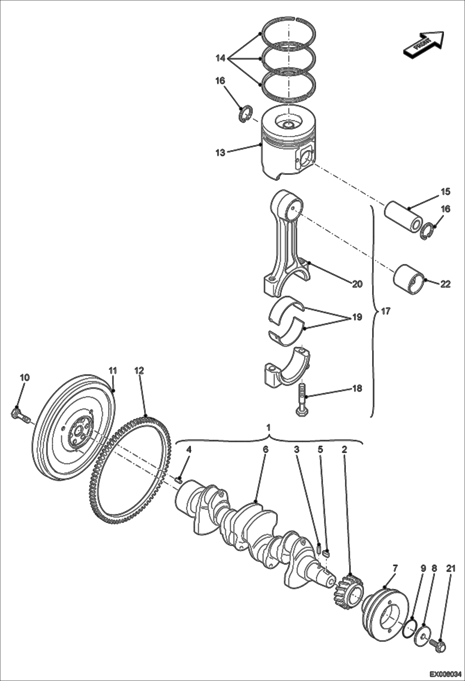 Схема запчастей Bobcat E55W - CRANKSHAFT POWER UNIT