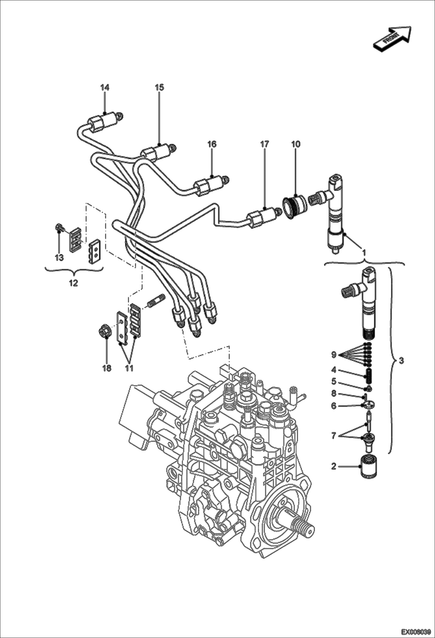 Схема запчастей Bobcat E55W - FUEL & INJECTION PIPE & NOZZLES POWER UNIT