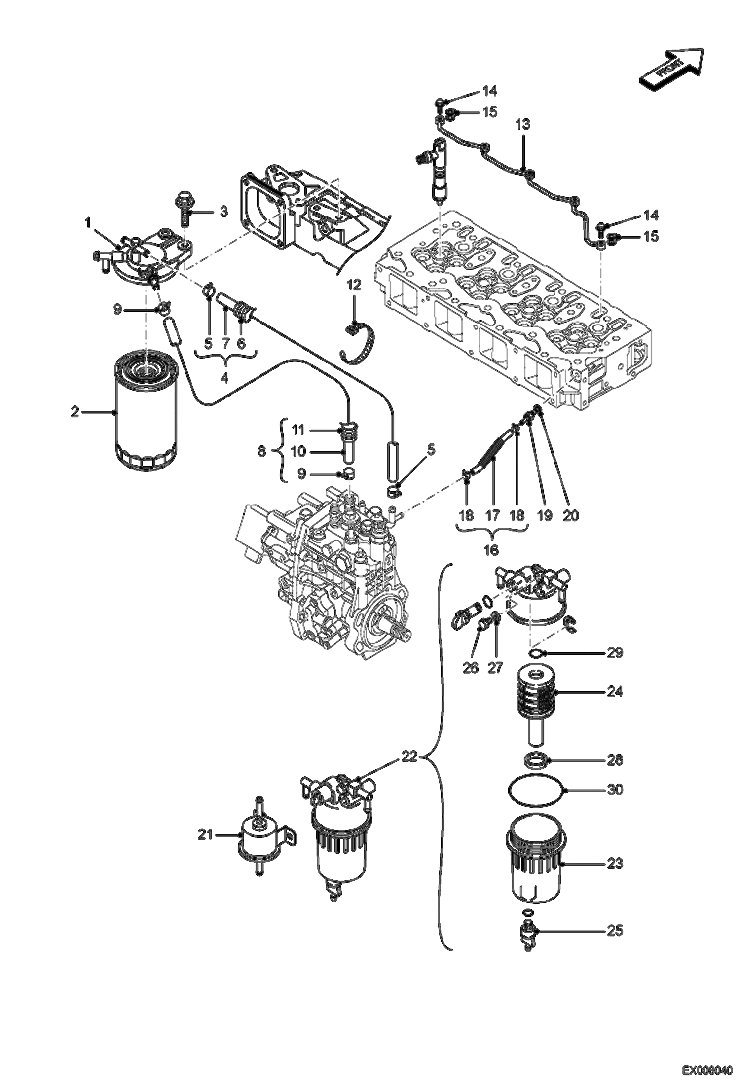 Схема запчастей Bobcat E55W - FUEL SYSTEM (Pump/Filters) POWER UNIT