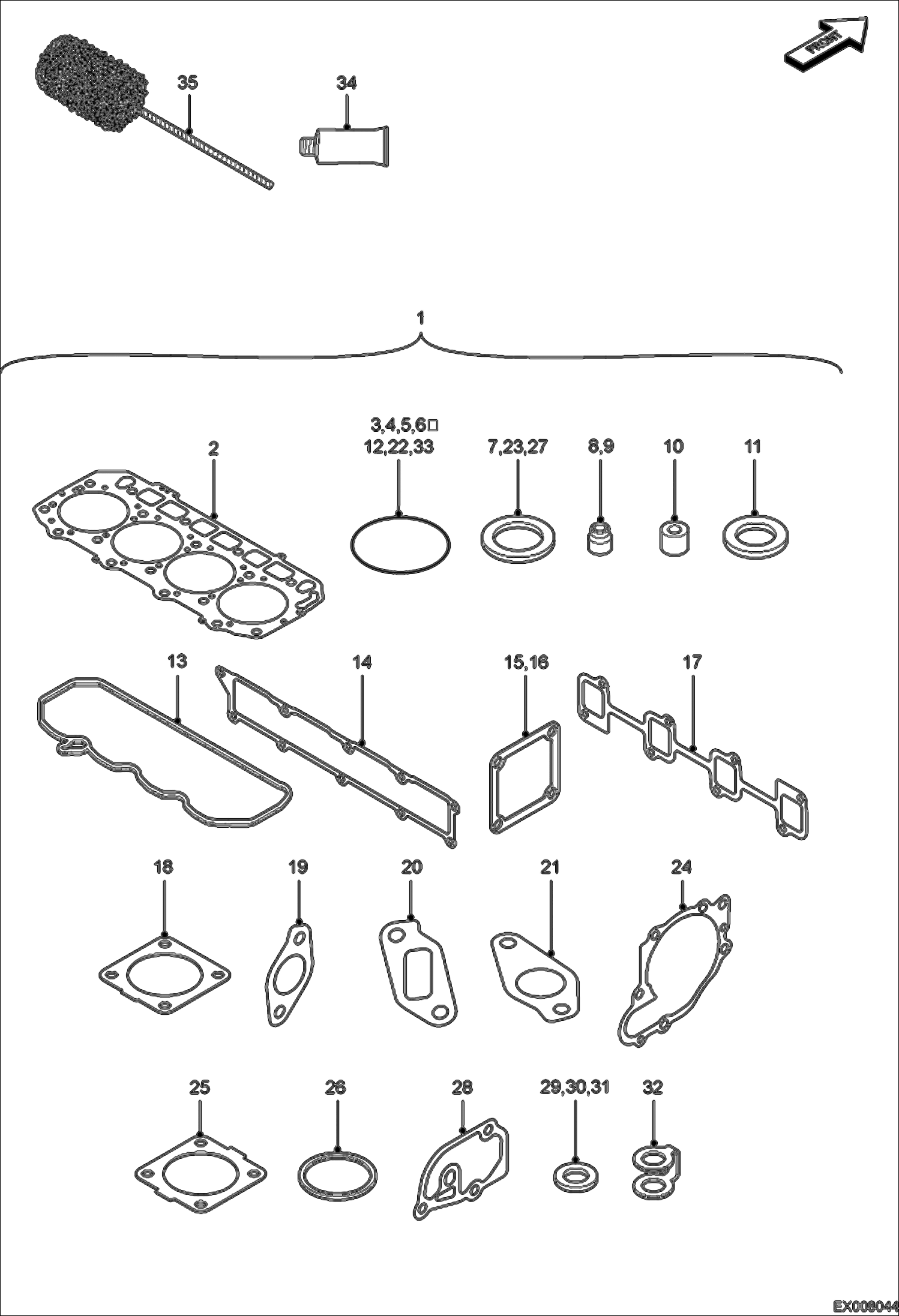 Схема запчастей Bobcat E55W - ENGINE GASKET KIT POWER UNIT