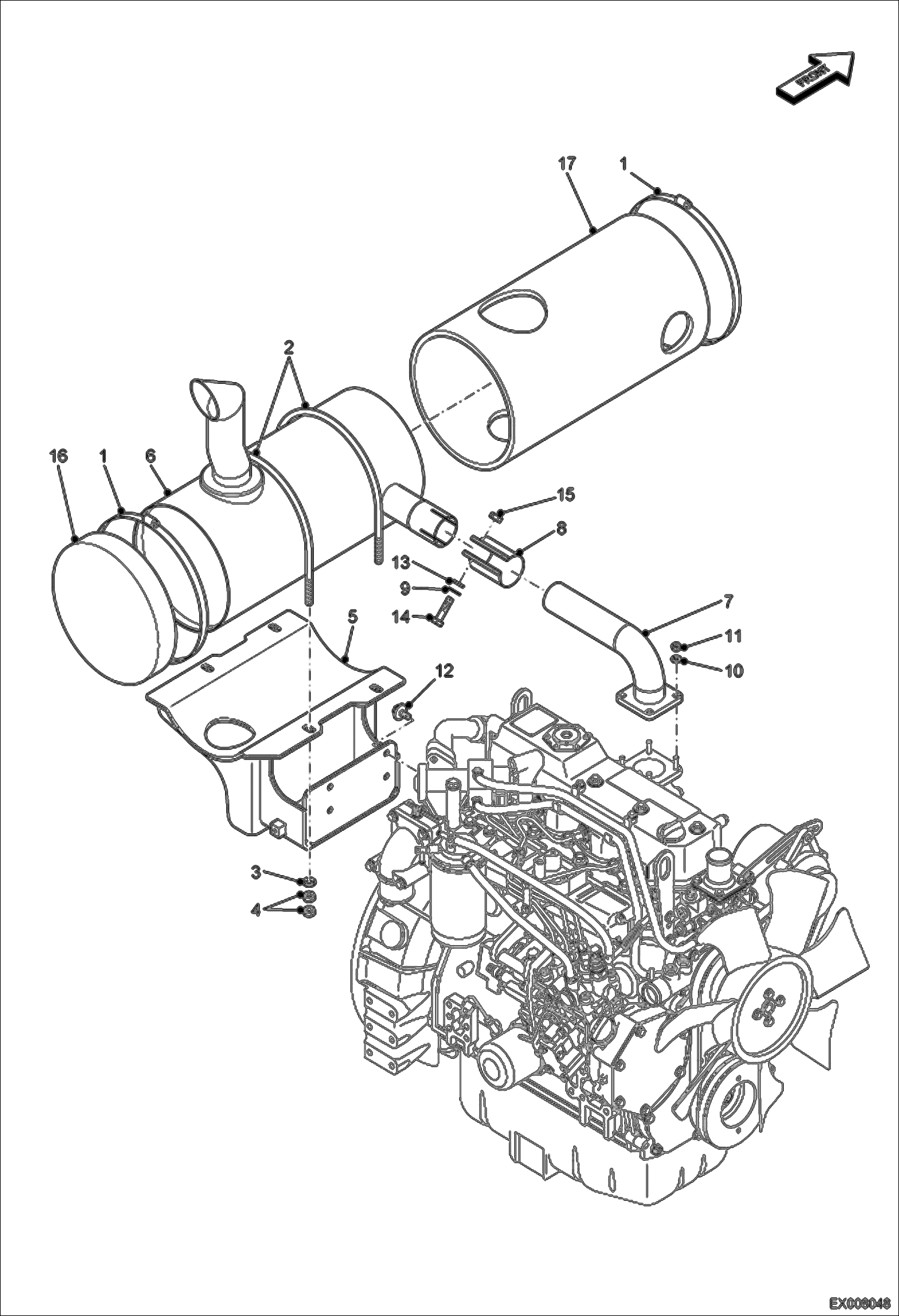 Схема запчастей Bobcat E55W - ENGINE & ATTACHING PARTS (Muffler Mounting) POWER UNIT